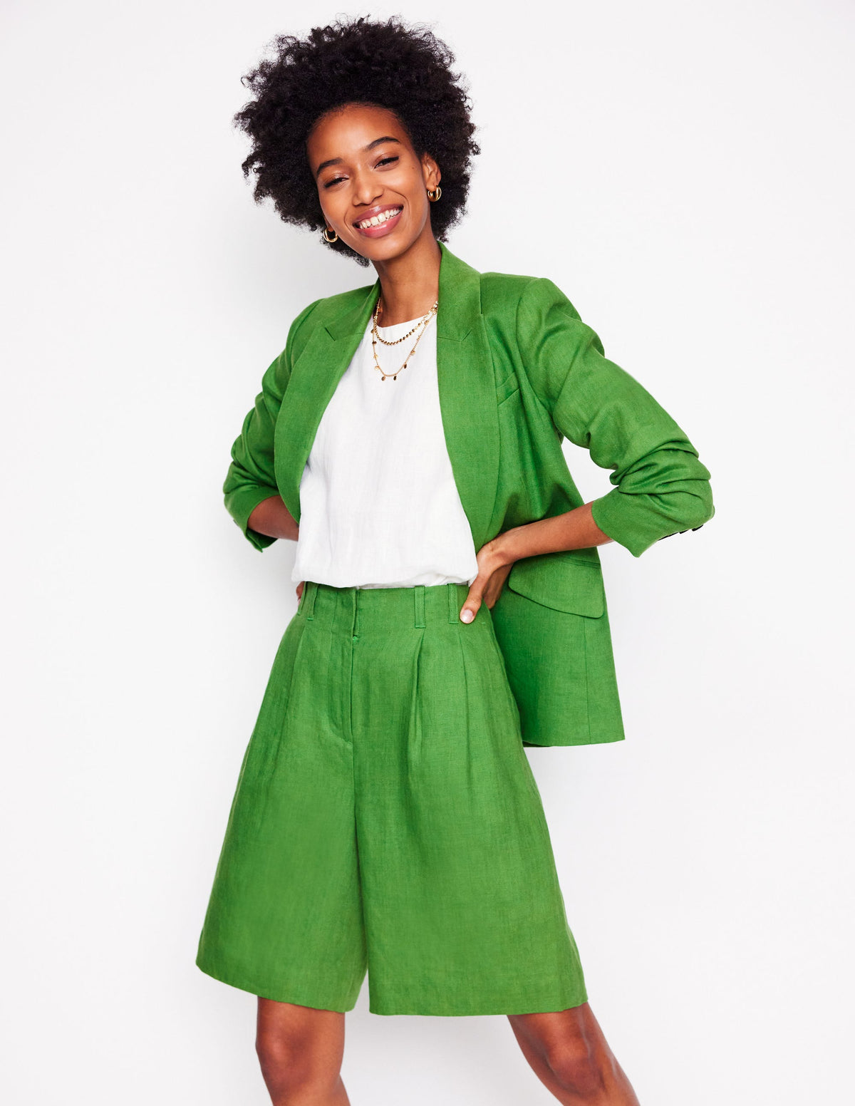 Short large plissé en lin-VERT - Image 1