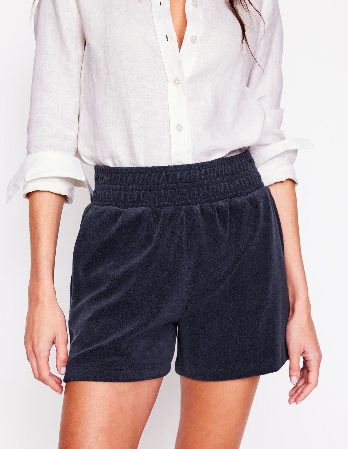 Gesmokte Frottee-Shorts-Marineblaue-4