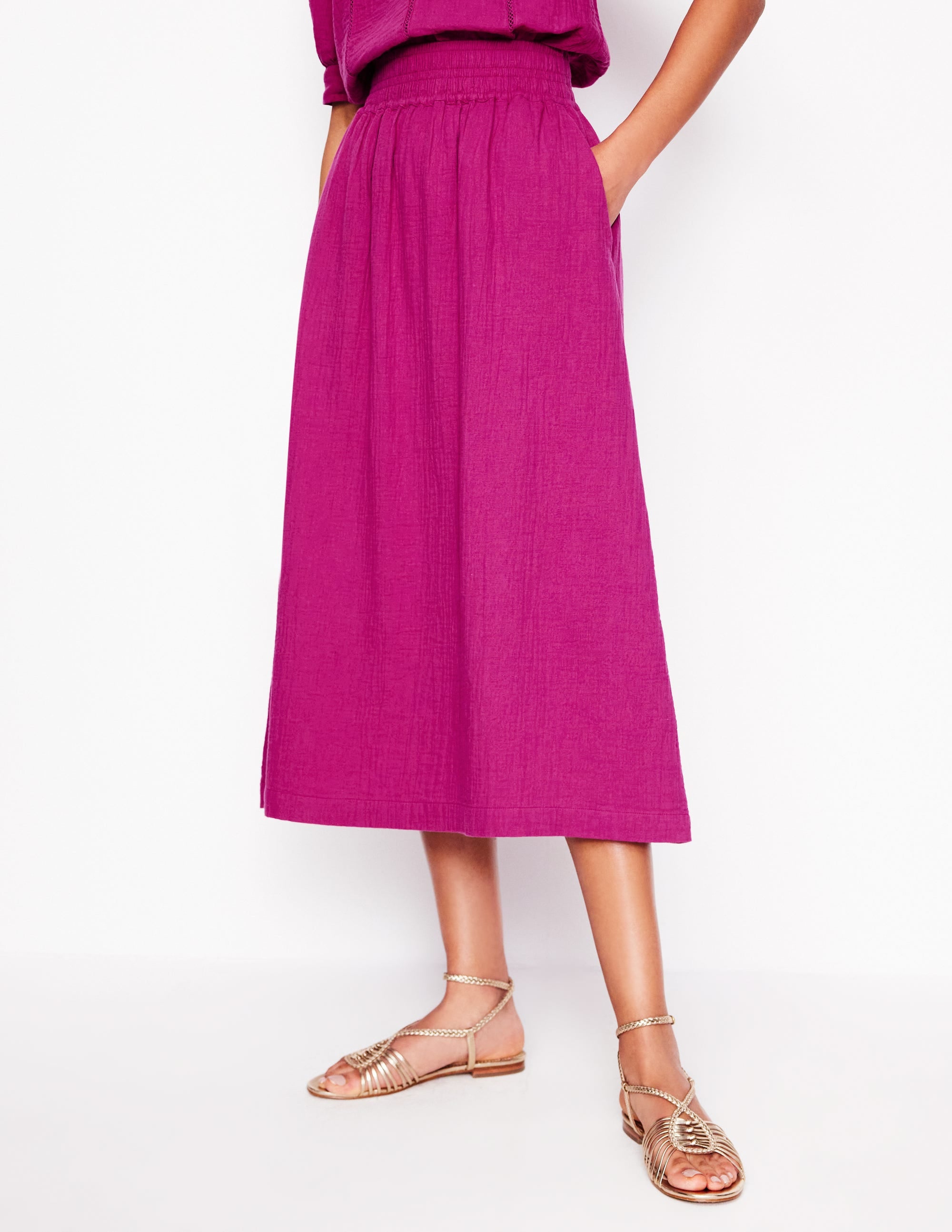 Jupe smockée en double-étoffe-Fuchsia - Image 4