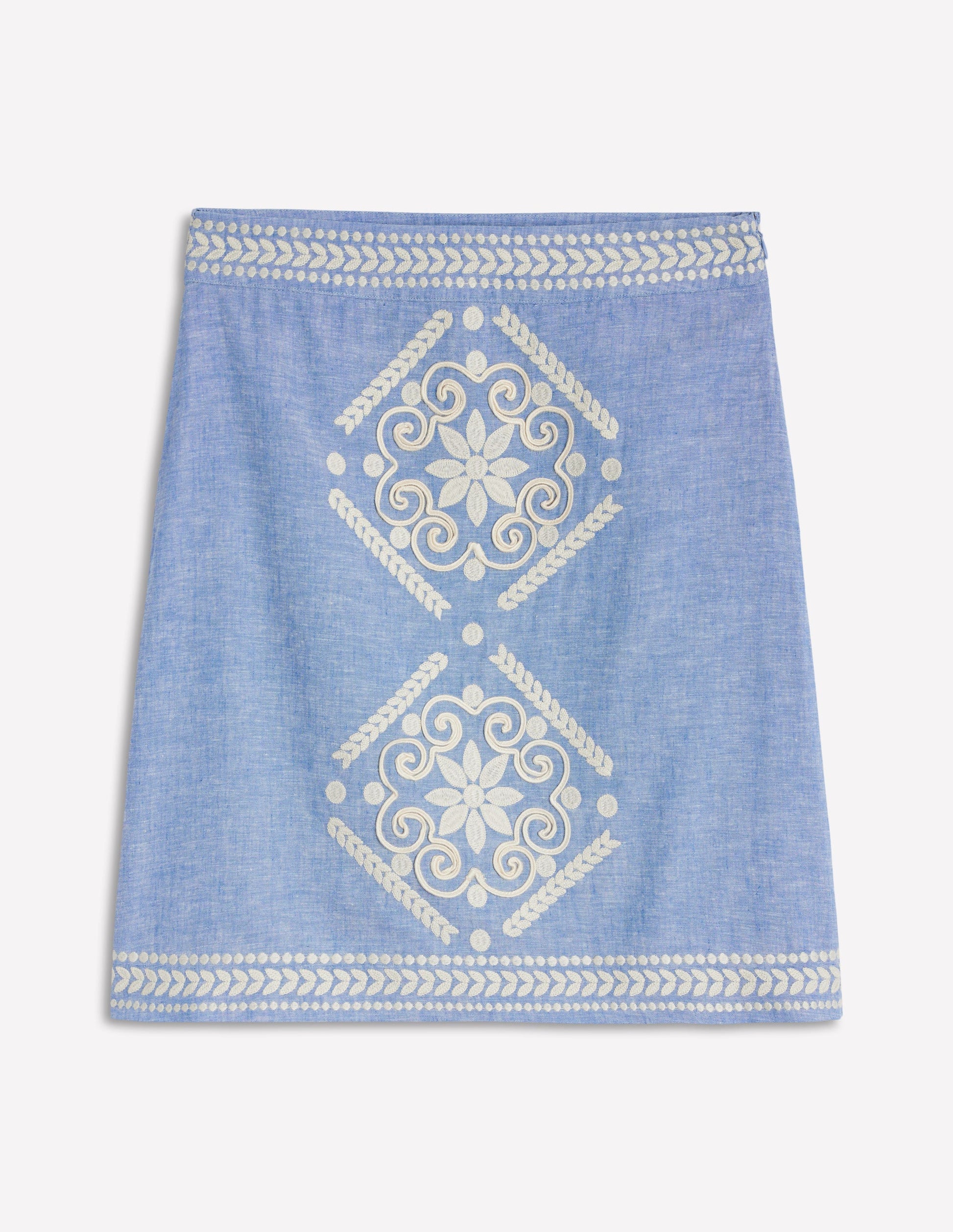 Aline Leinenrock mit Stickerei-Graublau Chambray-7