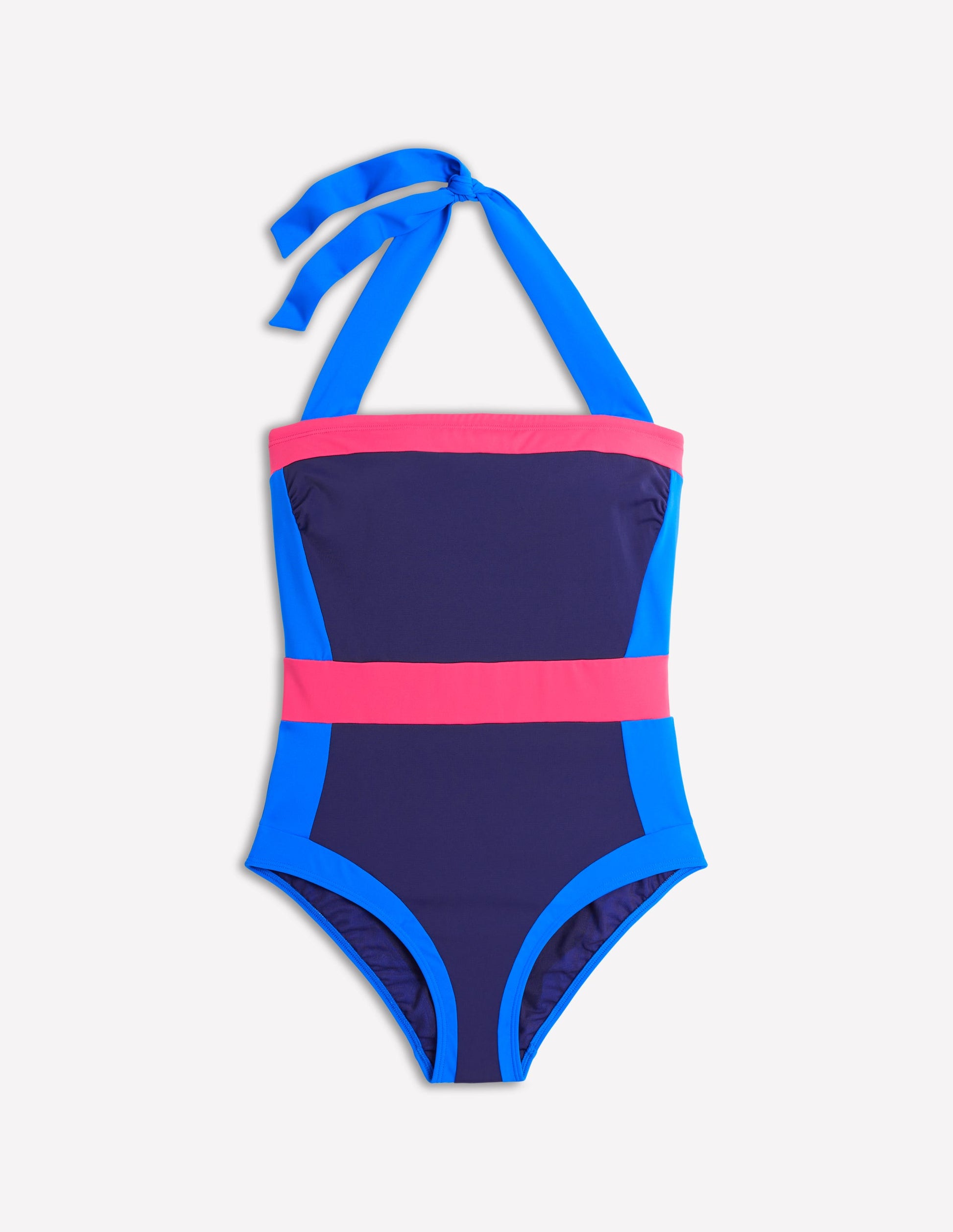 Santorini Neckholder-Badeanzug-Marineblau/Intensives Korallenrot/Blau-8