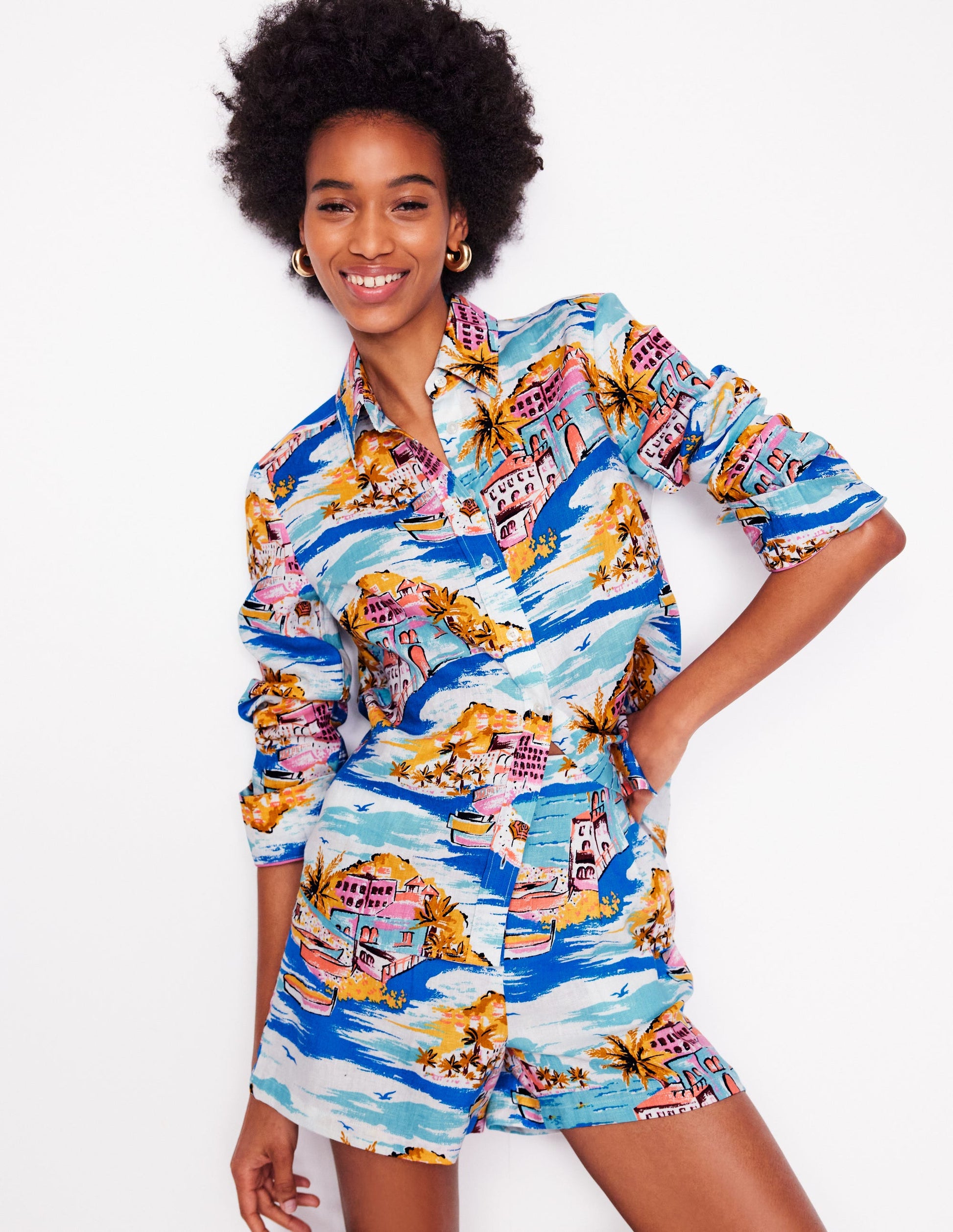 Chemise Sienna en lin-Multi, motif Paradise Bay-1