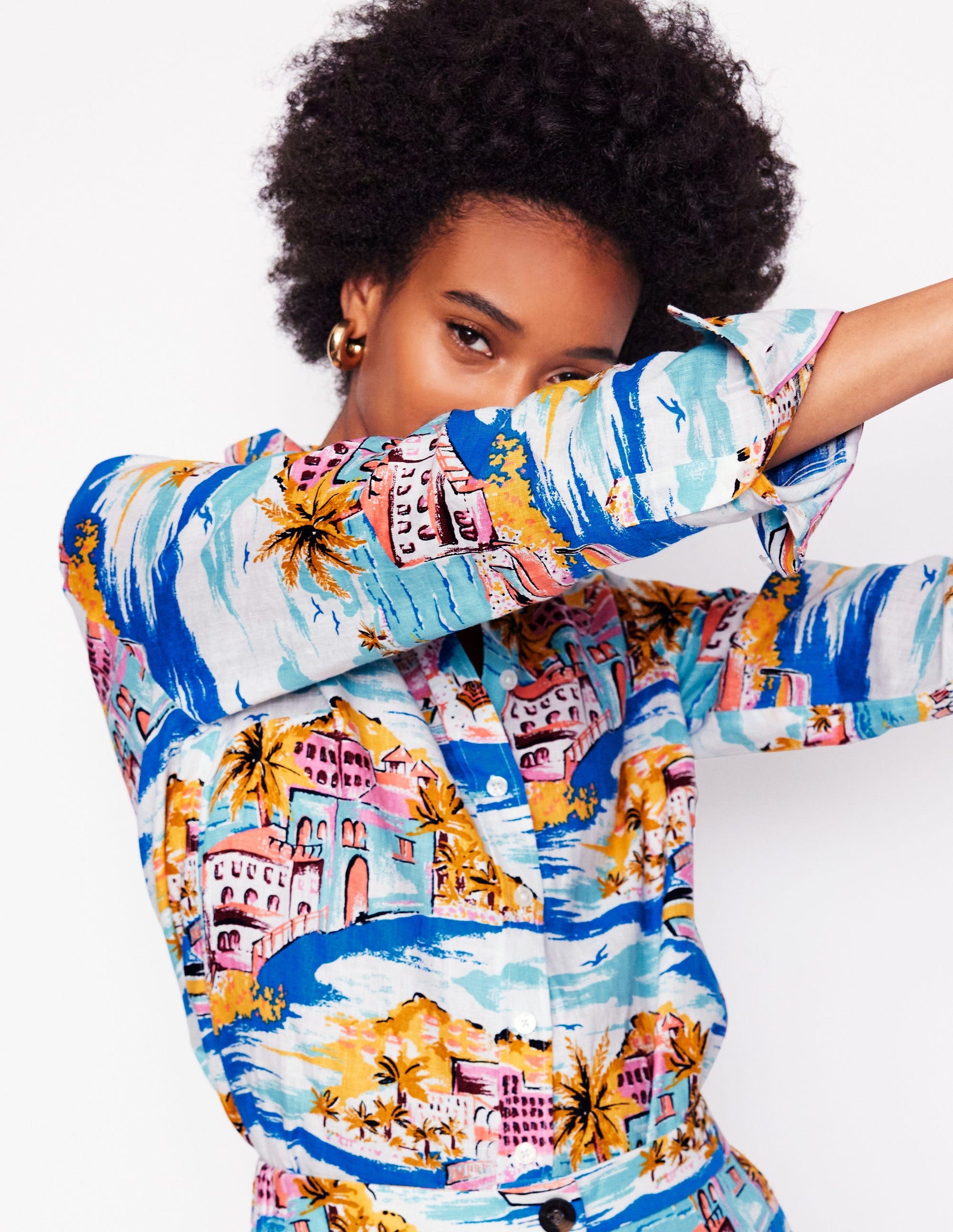 Chemise Sienna en lin-Multi, motif Paradise Bay-2