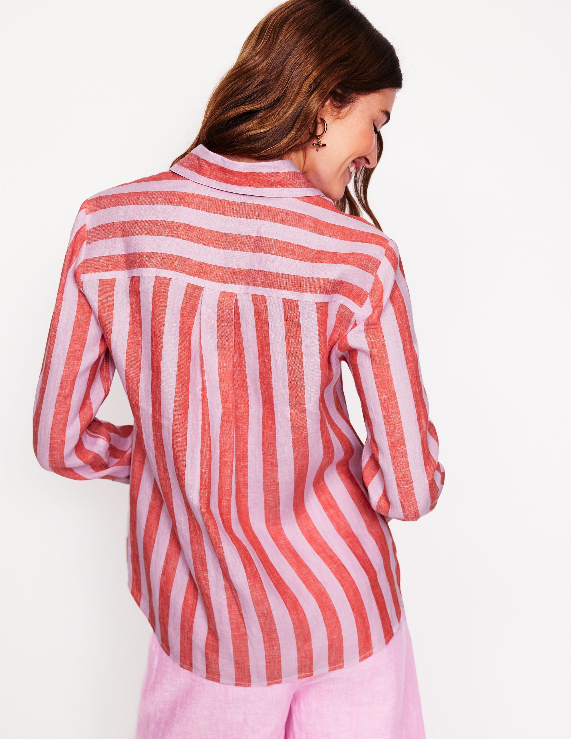 Sienna Leinenhemd-Knallrot und Rosa Streifen - Image 3