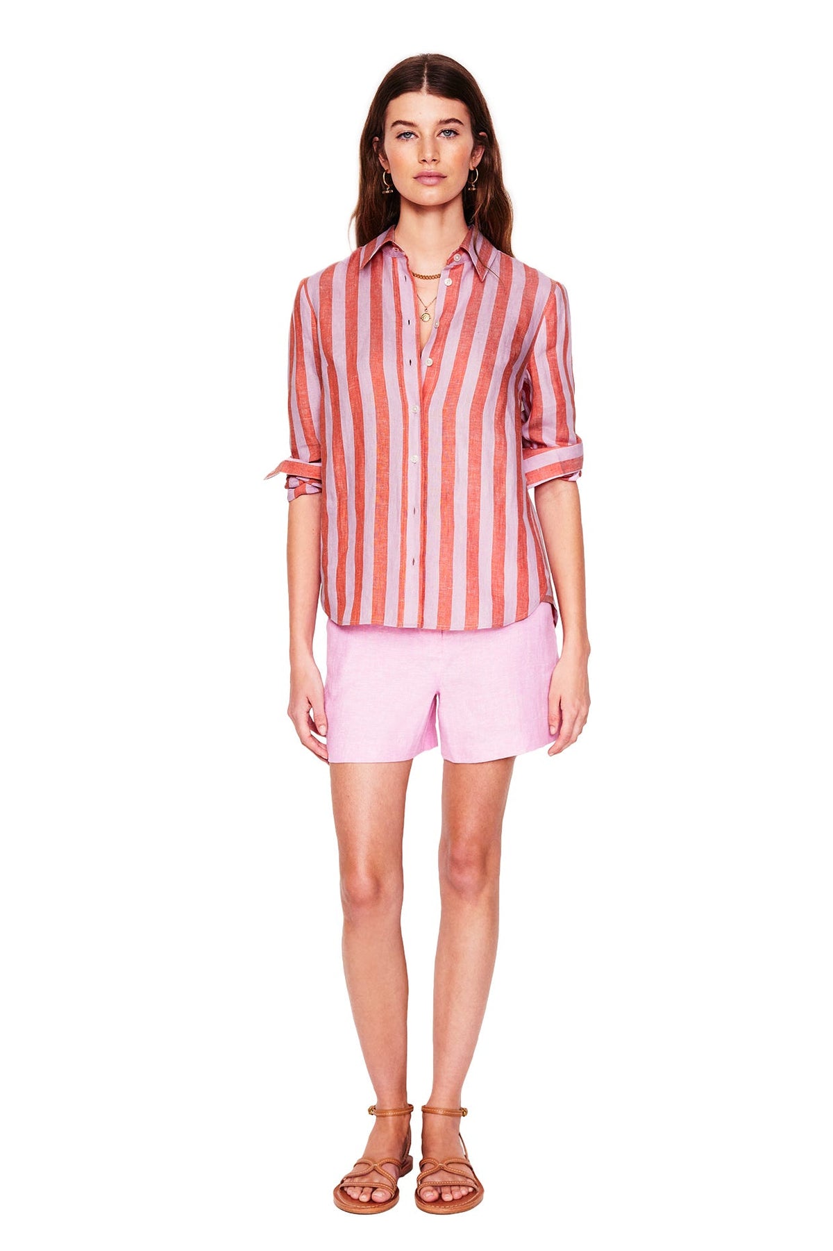 Sienna Leinenhemd-Knallrot und Rosa Streifen - Image 5