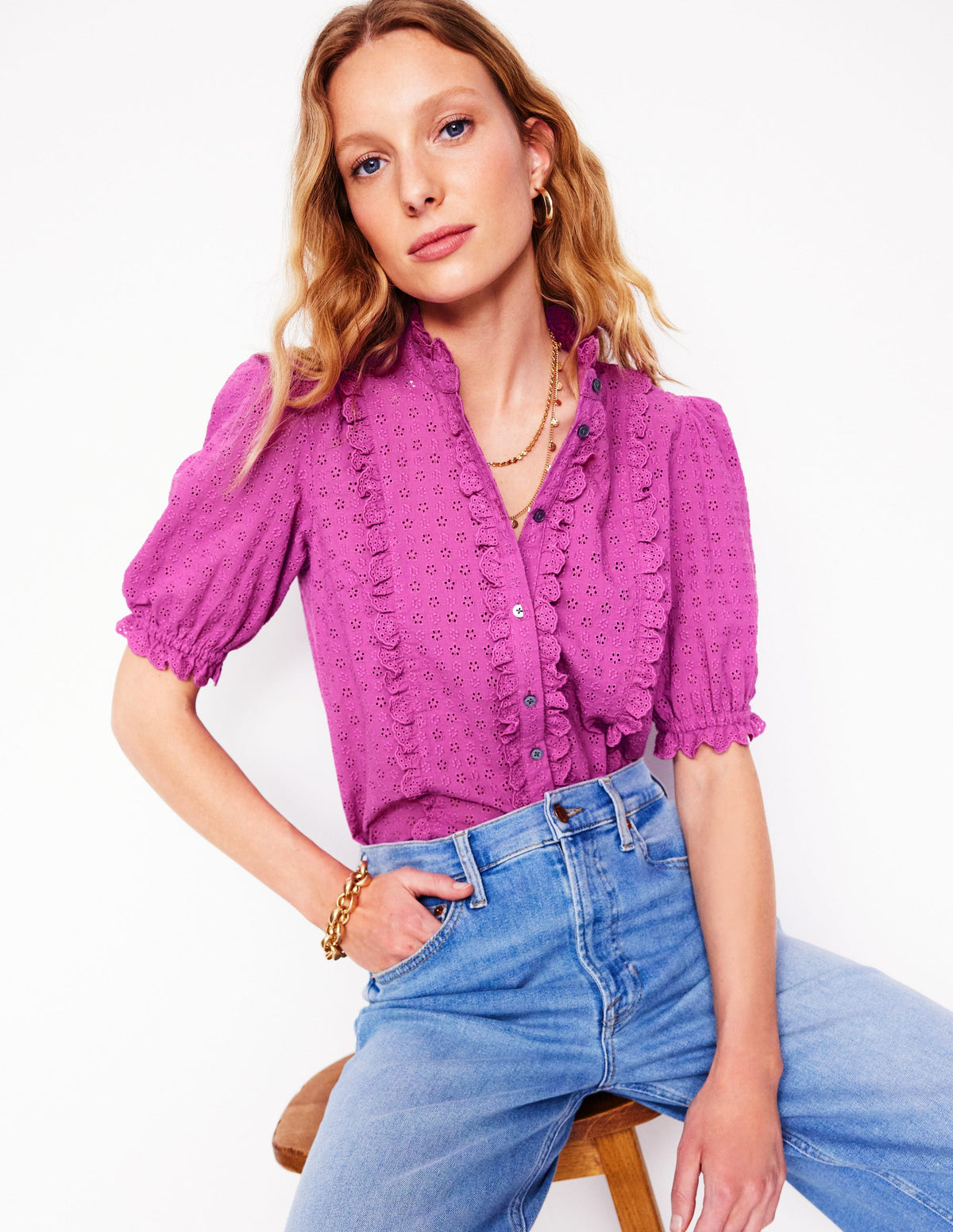 Feminine Baumwollbluse-Fingerhut-Lila-2