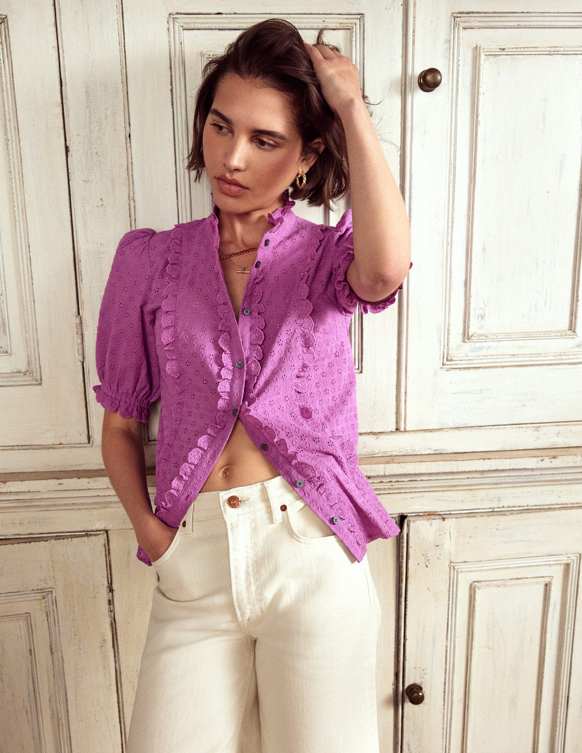 Feminine Baumwollbluse-Fingerhut-Lila - Image 1
