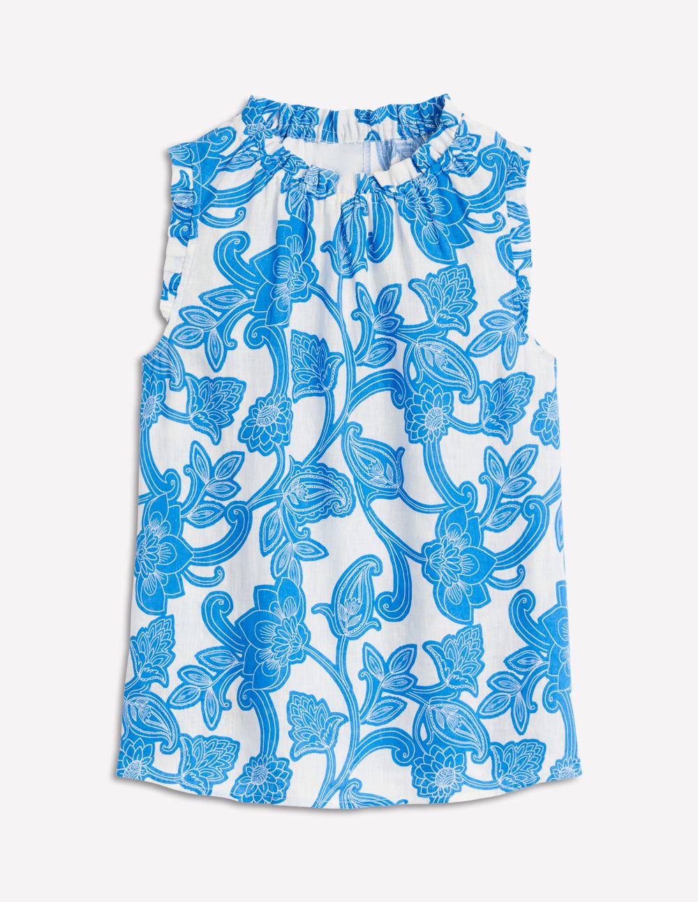 Top Sophie en lin à volants-Bleu céruléen, motif Paisley Whirl - Image 7