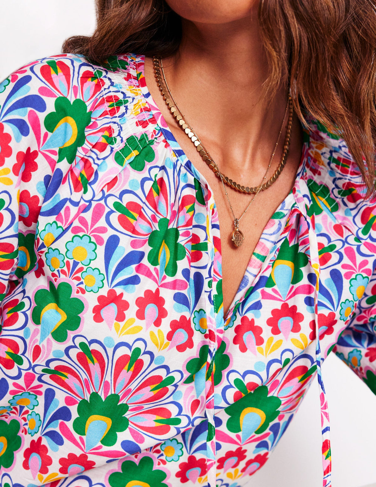 Blouse décontractée en coton-Multi, motif Decorative Dandelion-3