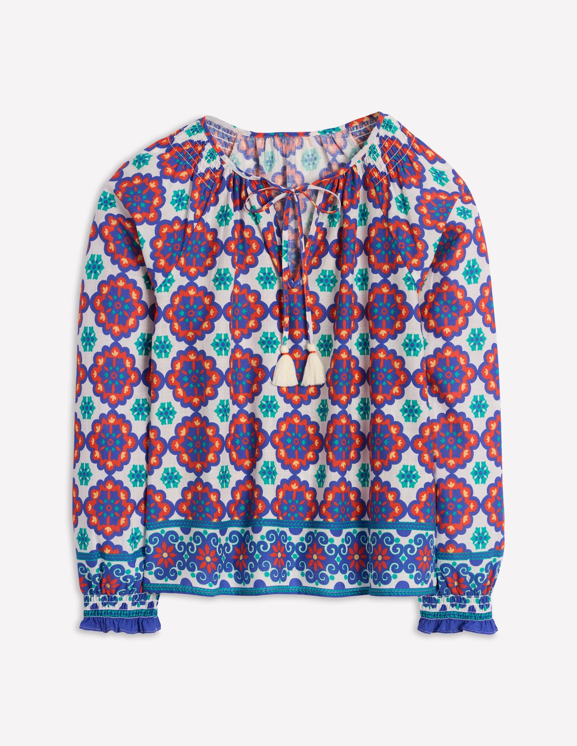 Blouse décontractée en coton-Bleu vif, motif Bloom Geo - Image 7