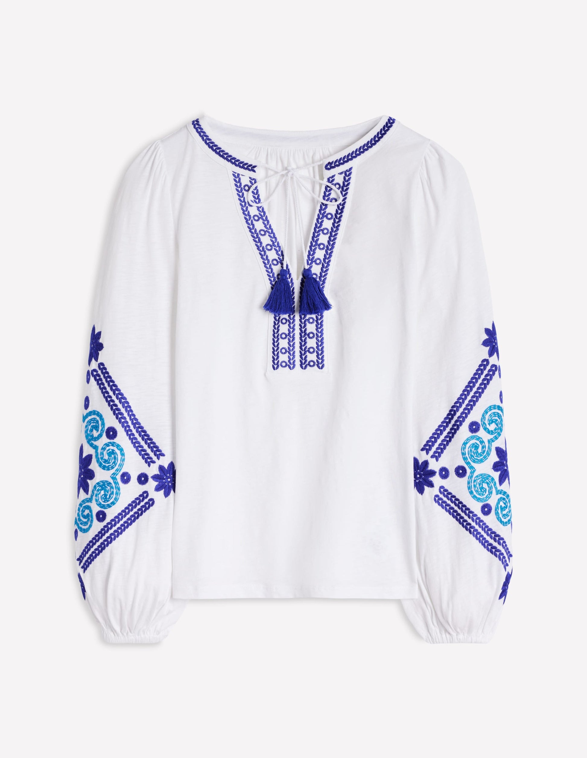 Top brodé Nia-Blanc, bleu-8