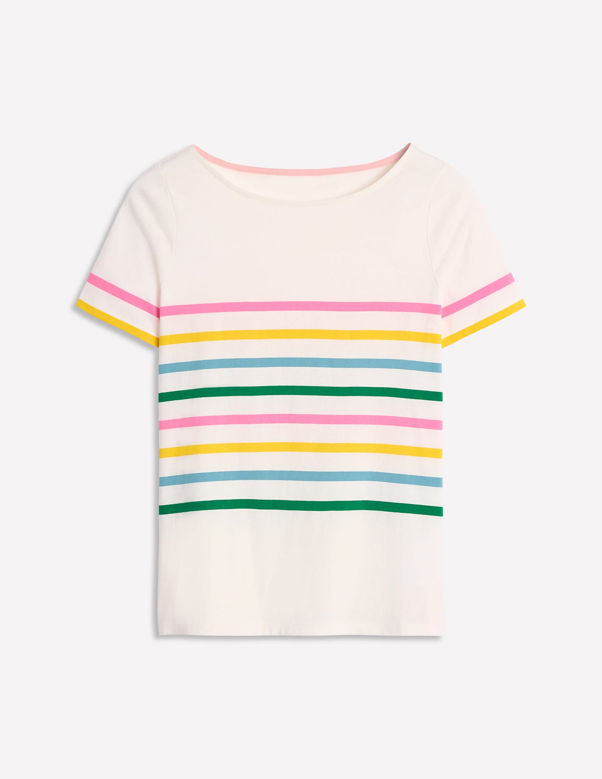 Ella Bretonshirt mit kurzen Ärmeln-Rosa, Gelb Platzierte Streifen-5