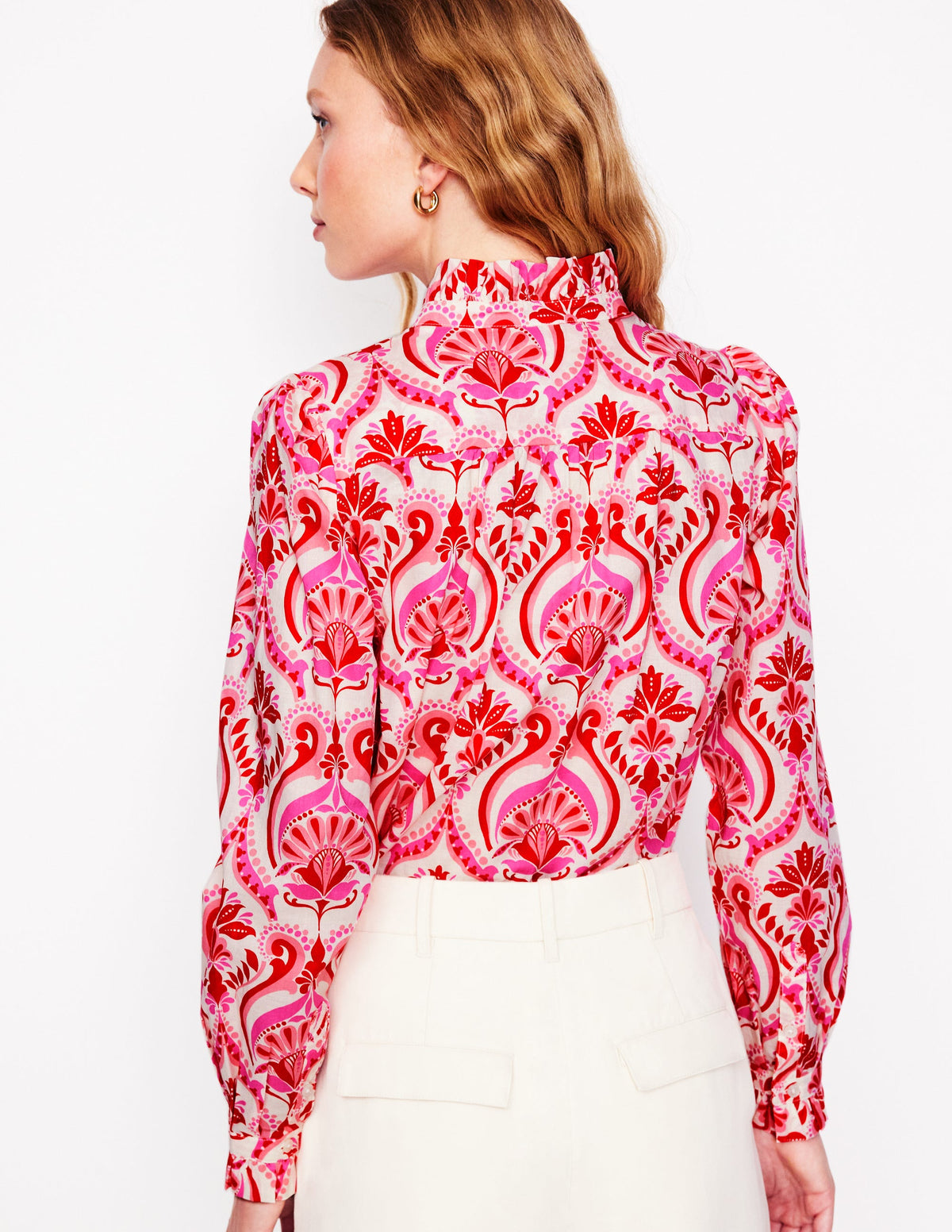 Felicity Baumwollbluse-Mohnblumenrot, Blumenmuster mit Ornamenten - Image 5