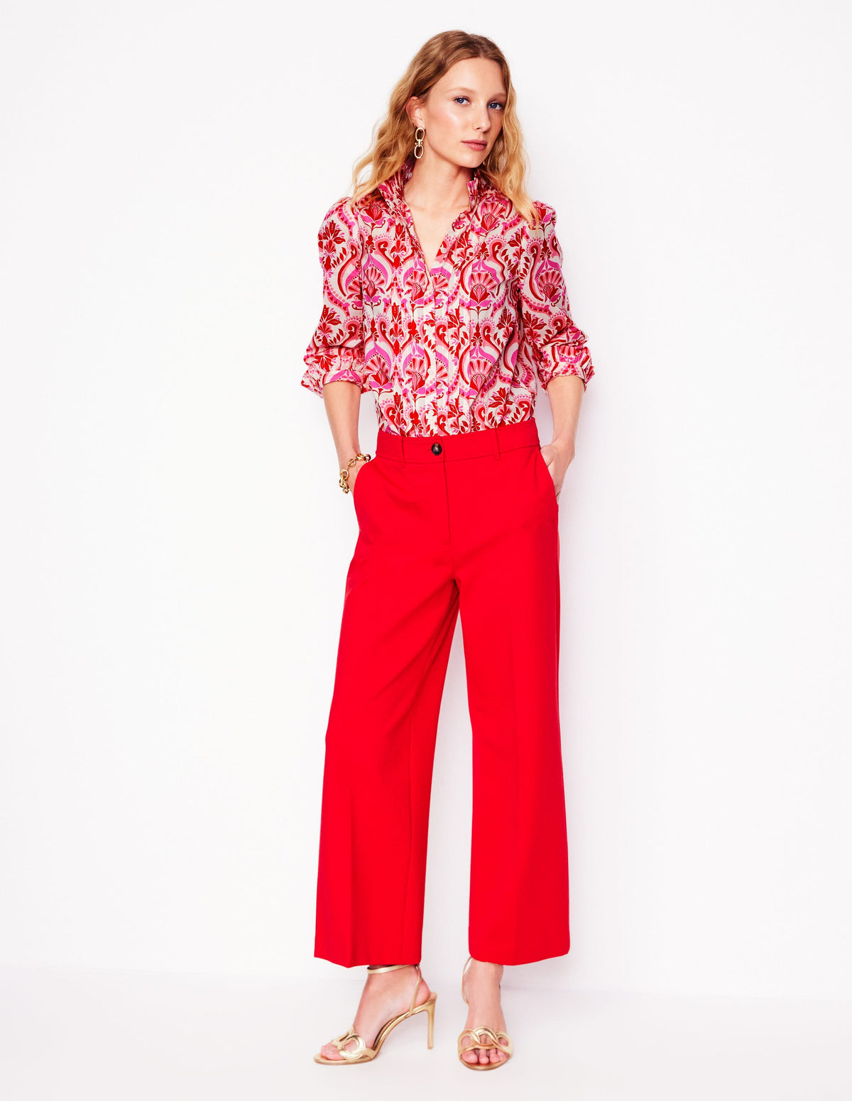 Felicity Baumwollbluse-Mohnblumenrot, Blumenmuster mit Ornamenten-7