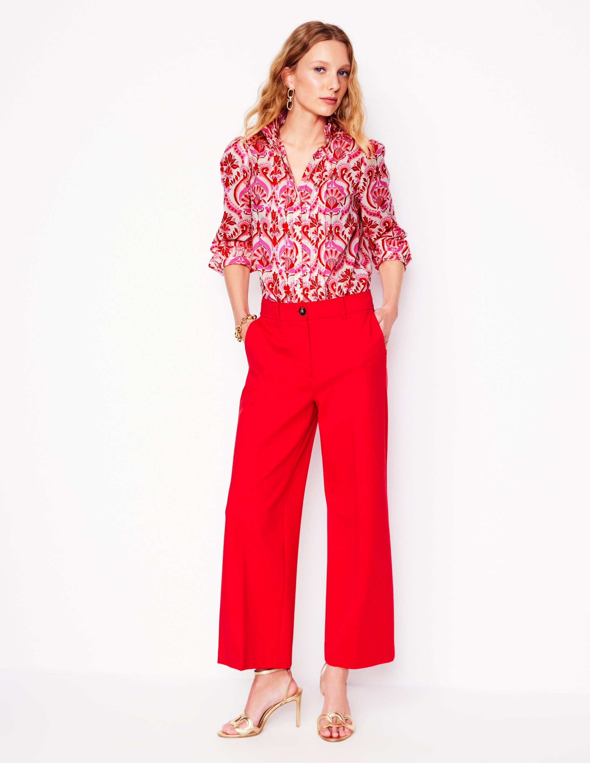 Felicity Baumwollbluse-Mohnblumenrot, Blumenmuster mit Ornamenten - Image 7