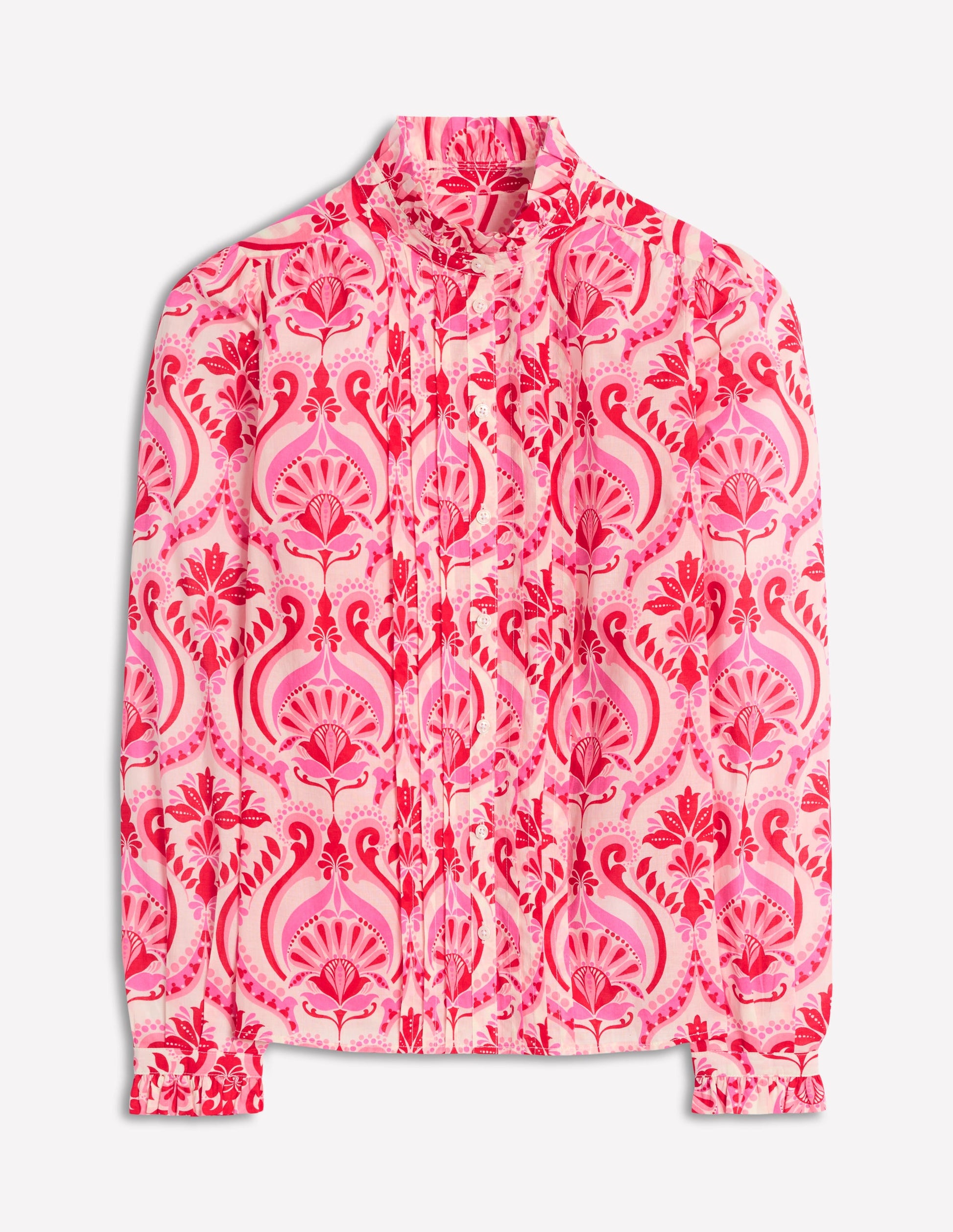 Felicity Baumwollbluse-Mohnblumenrot, Blumenmuster mit Ornamenten-10