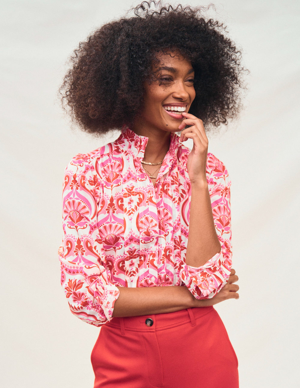 Felicity Baumwollbluse-Mohnblumenrot, Blumenmuster mit Ornamenten - Image 9