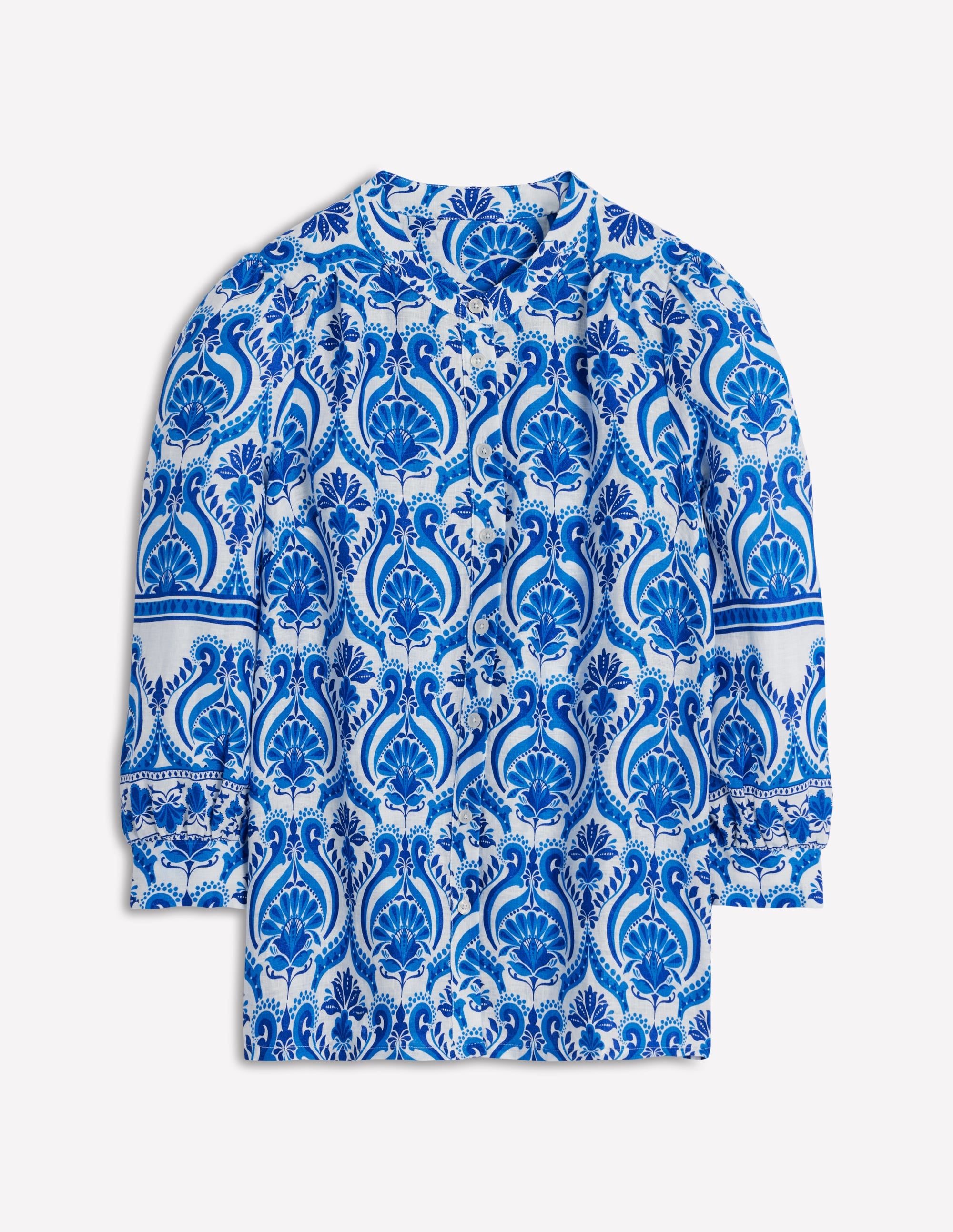 Top Alicia en lin-Bleu, motif Ornamental Floral - Image 9