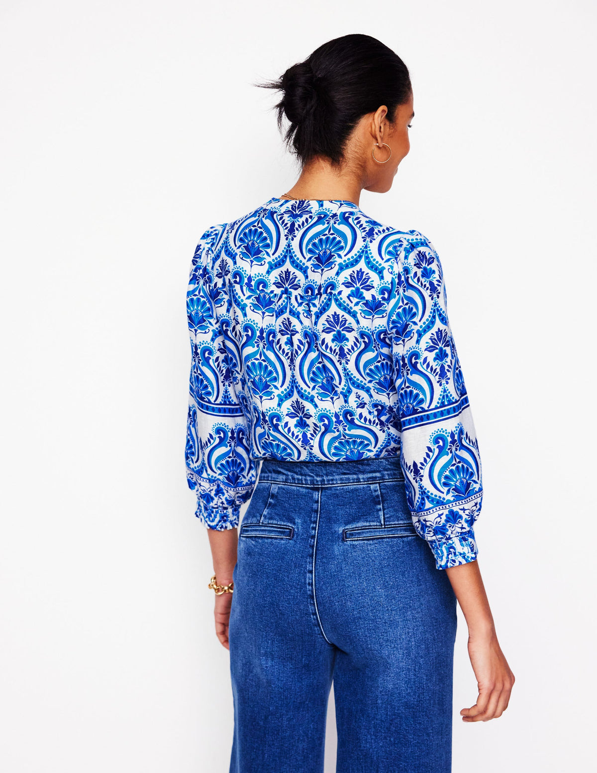 Top Alicia en lin-Bleu, motif Ornamental Floral - Image 5