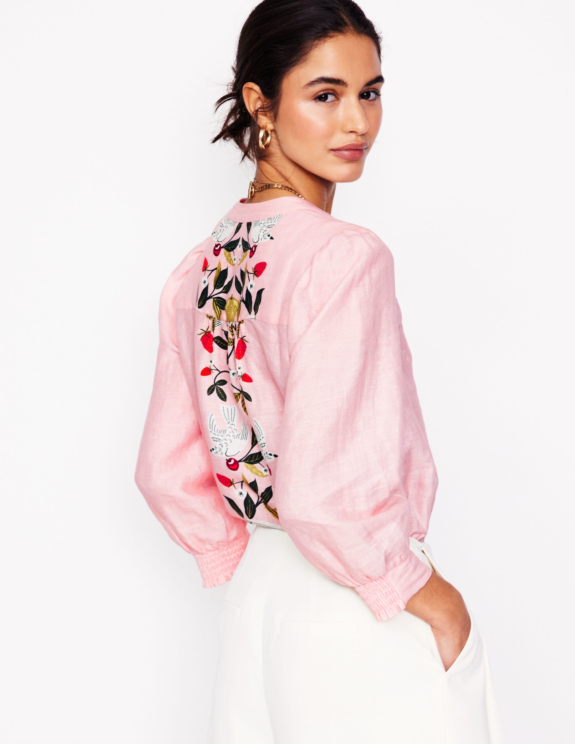 Top Alicia en lin-Rose Provence, motif Bird Paradise - Image 4