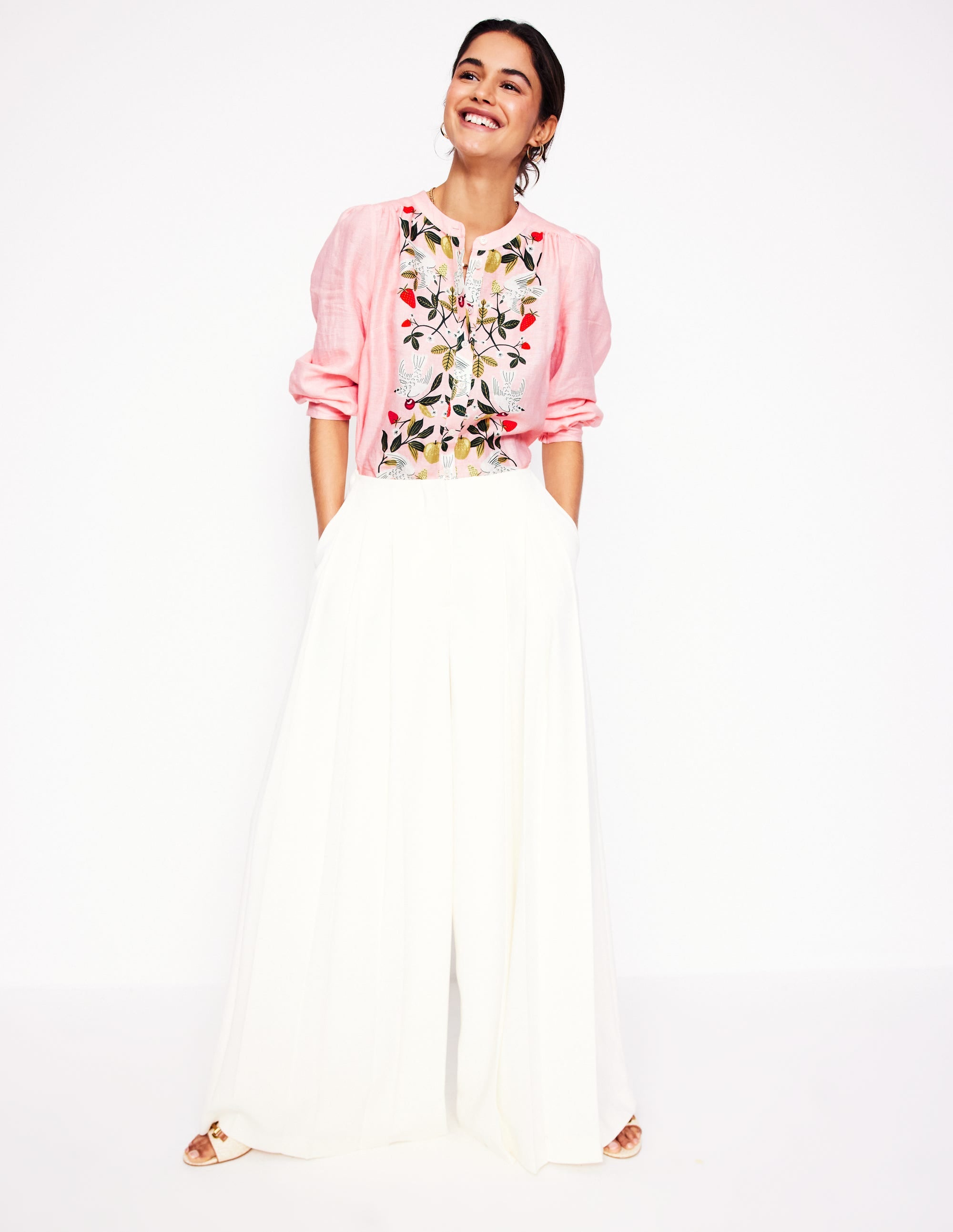 Top Alicia en lin-Rose Provence, motif Bird Paradise - Image 5