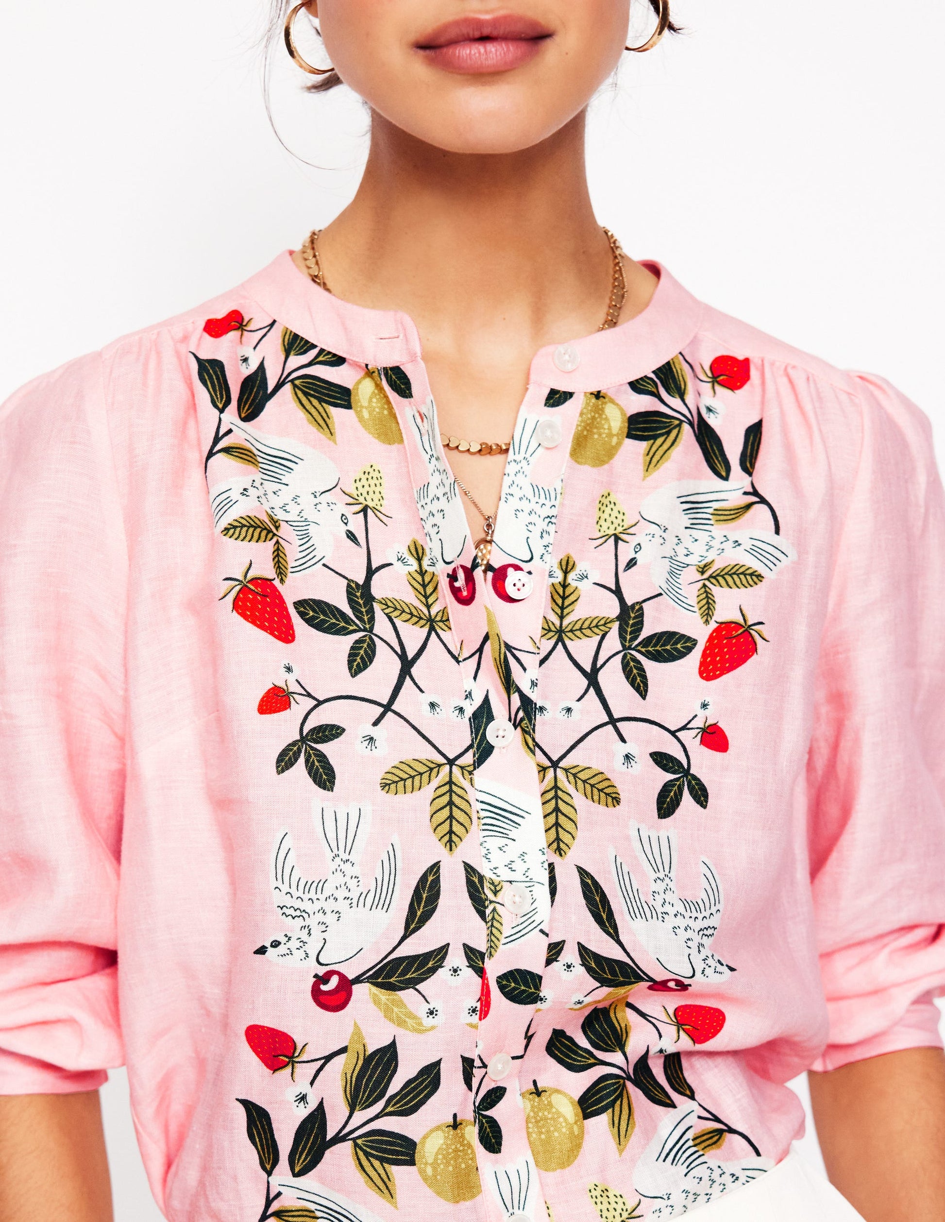 Top Alicia en lin-Rose Provence, motif Bird Paradise-6