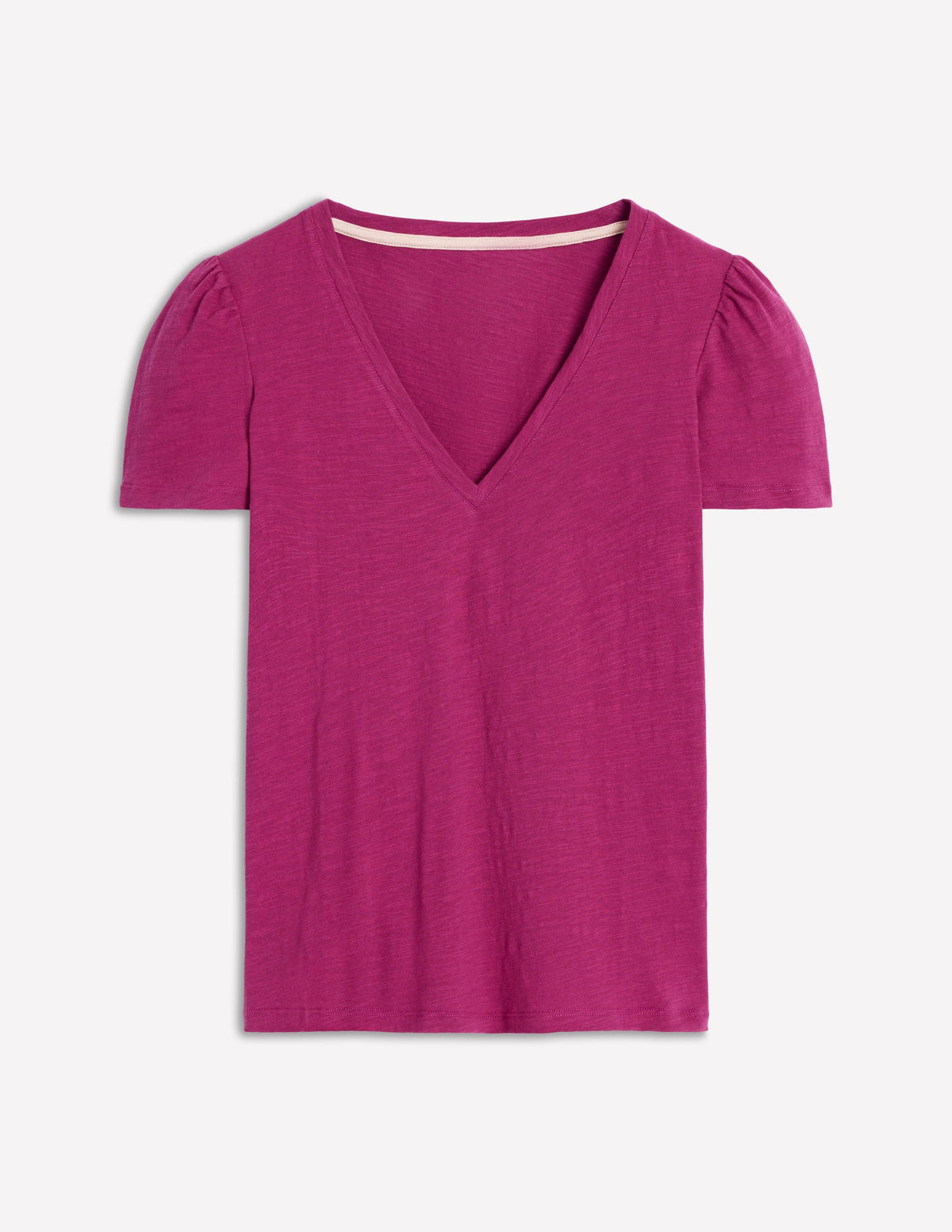 Sophie Flammgarn-T-Shirt mit V-Ausschnitt-Sattes Magenta-5