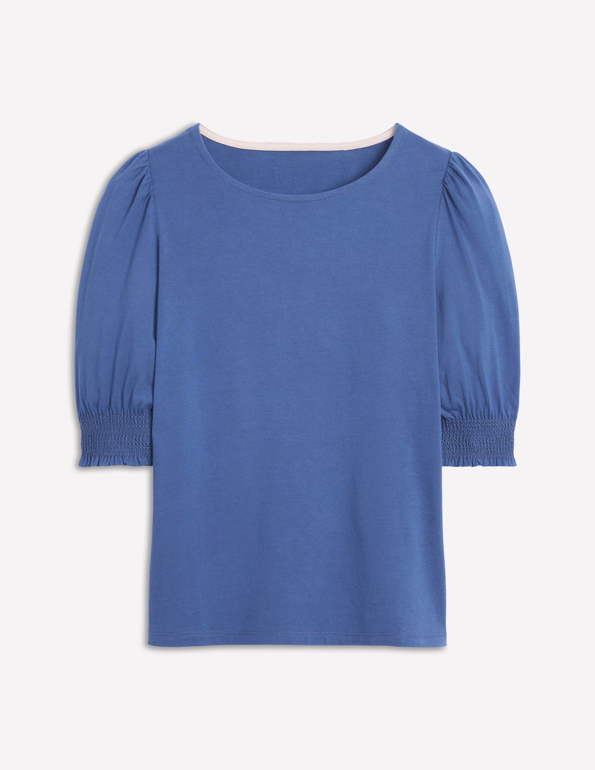 Kurzärmeliges Oberteil mit gesmokten Bündchen-Denim-Blau-5
