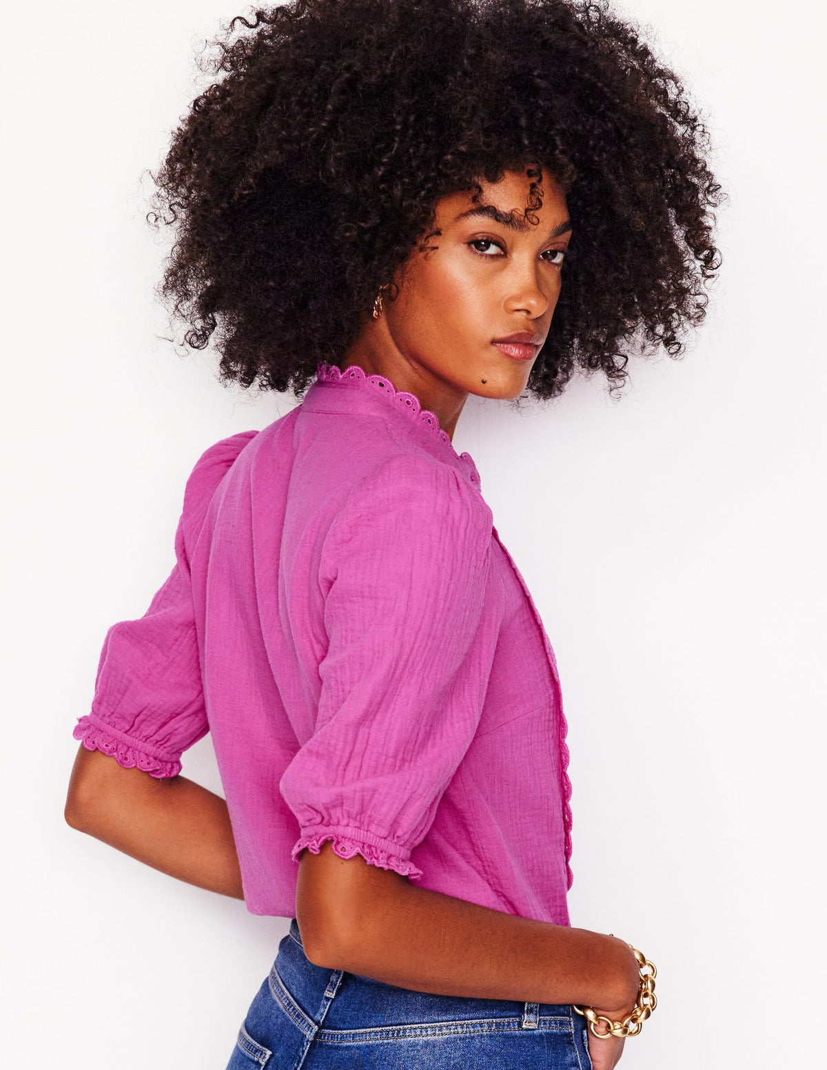 Top festonné double-étoffe-Magenta - Image 2