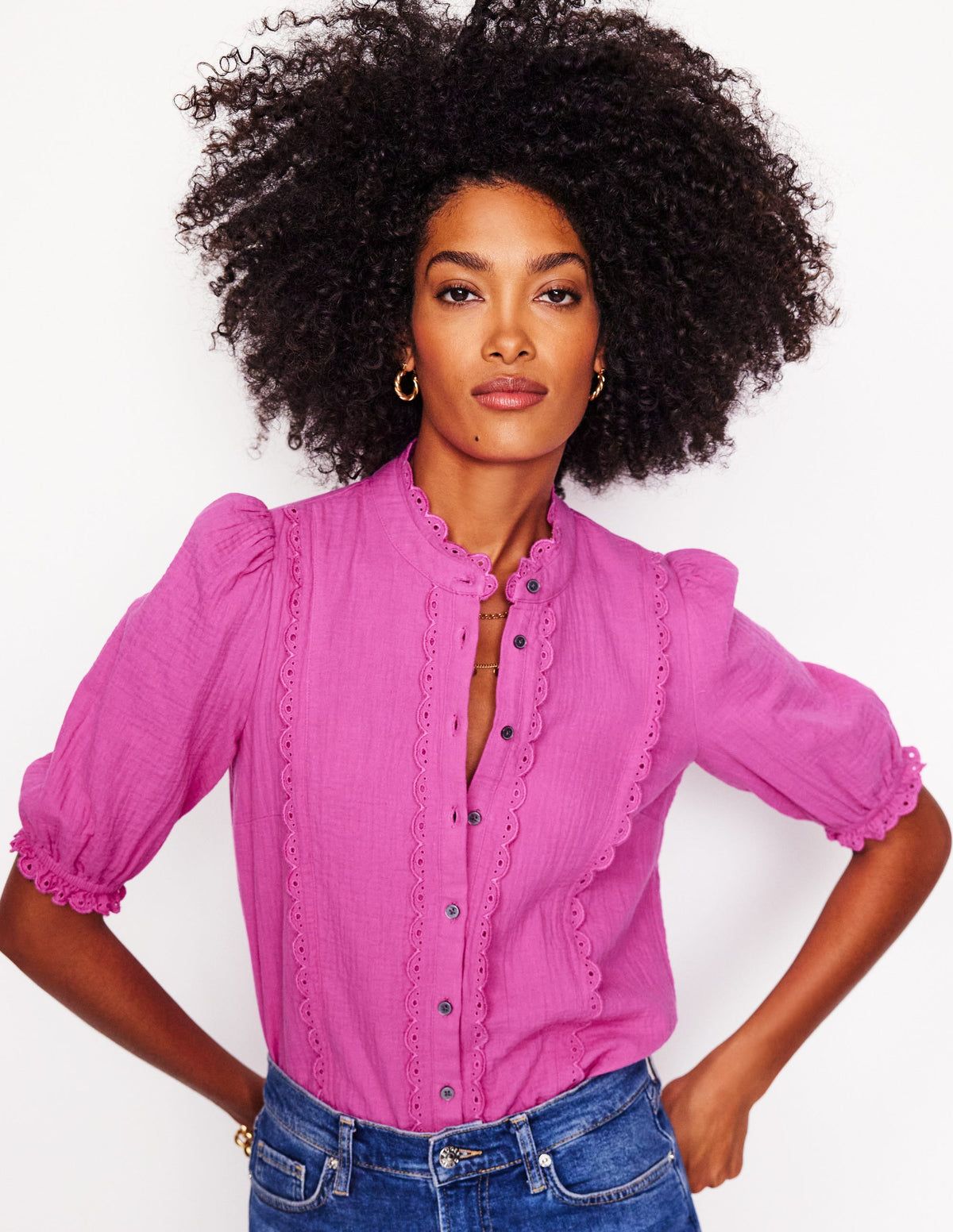 Top festonné double-étoffe-Magenta - Image 4