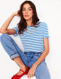 Ali T-Shirt mit Zackenlitze-Naturweiß, Galerie-Blau