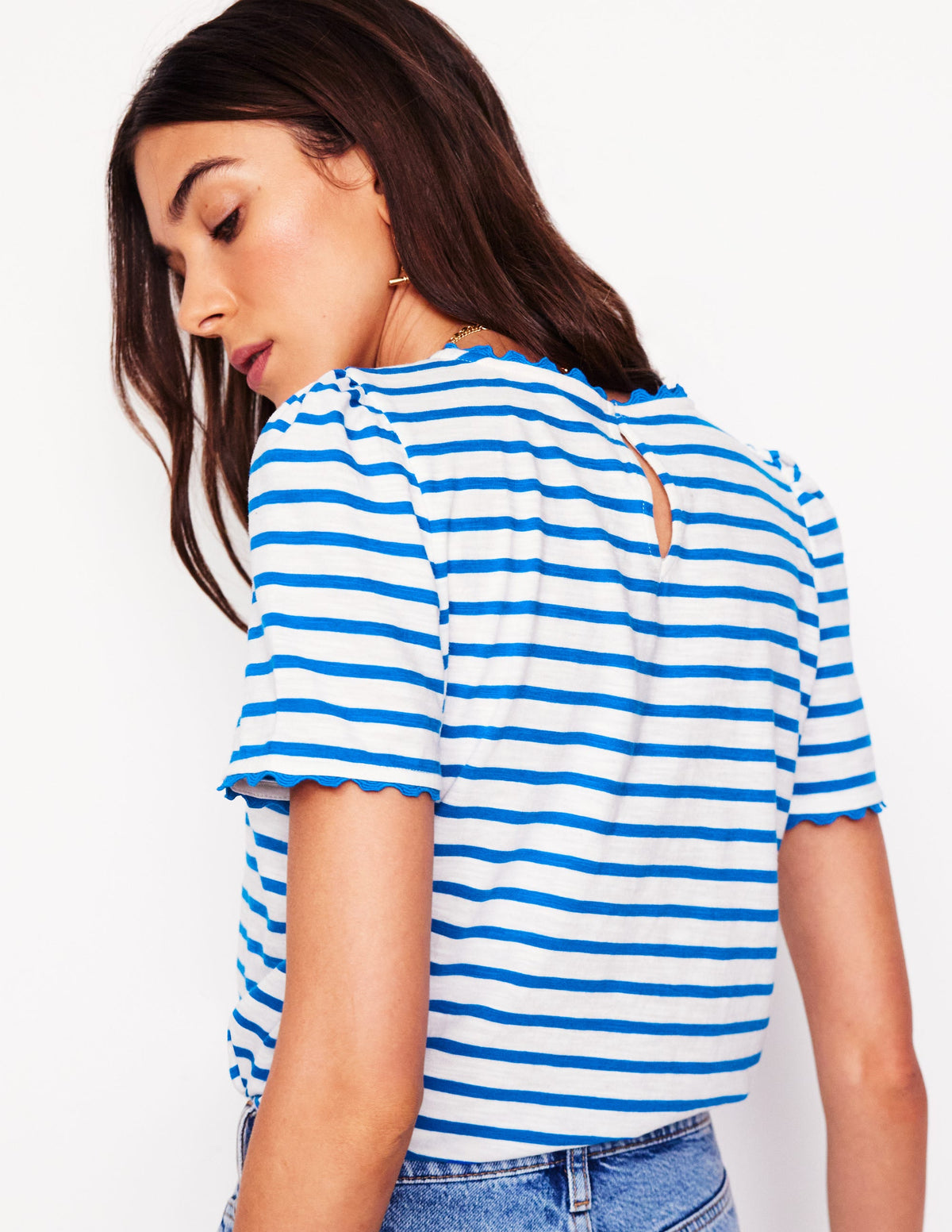 Ali T-Shirt mit Zackenlitze-Naturweiß, Galerie-Blau-3