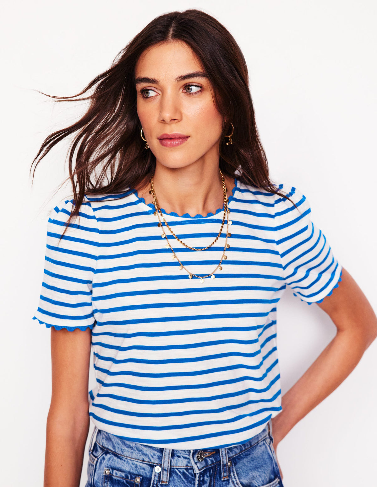 Ali T-Shirt mit Zackenlitze-Naturweiß, Galerie-Blau - Image 4