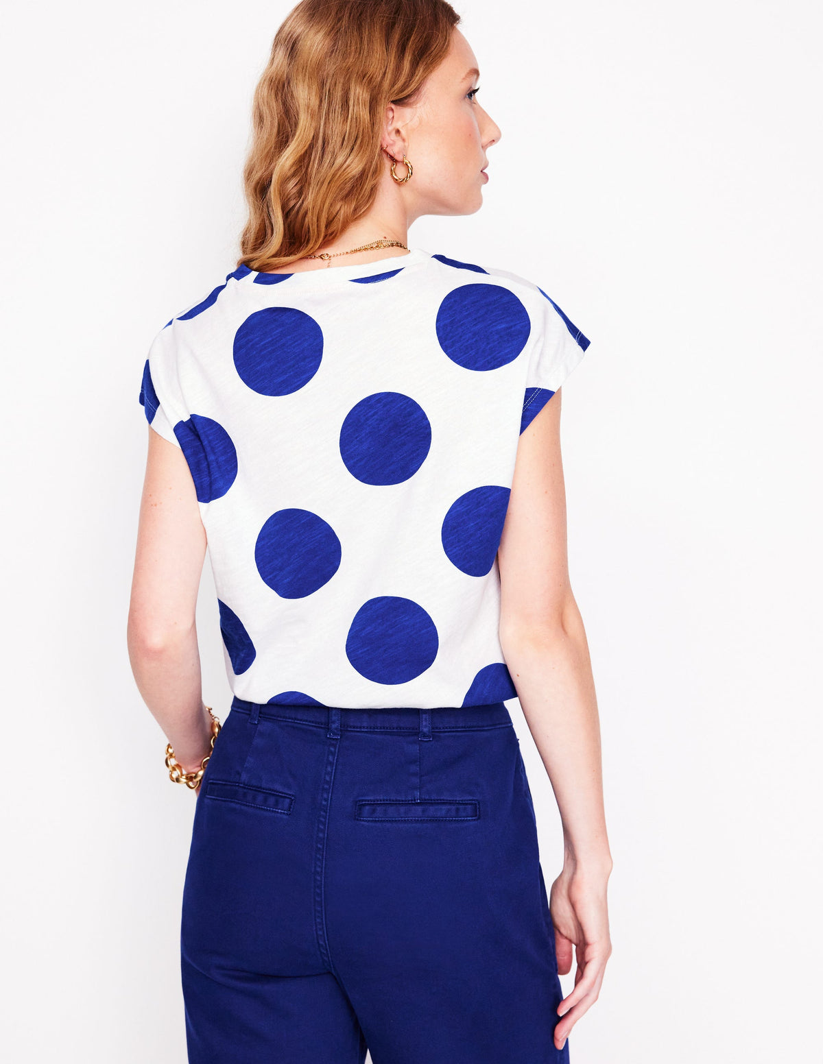 T-shirt Louisa en coton flammé-Bleu vif, pois - Image 3