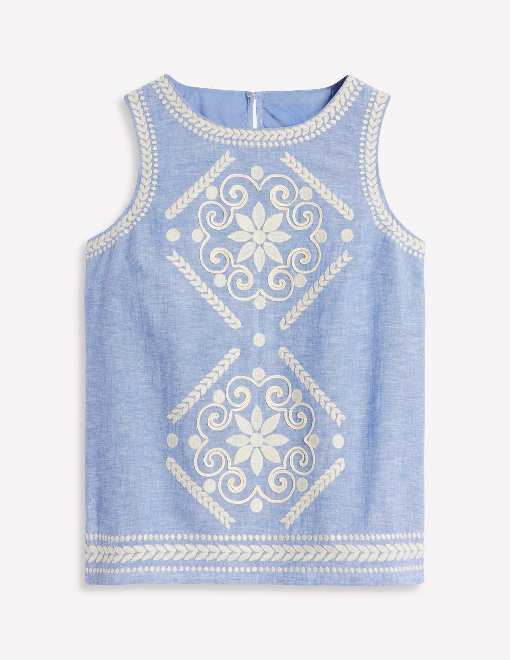 Embroidered Linen Blend Top-Chambray-8