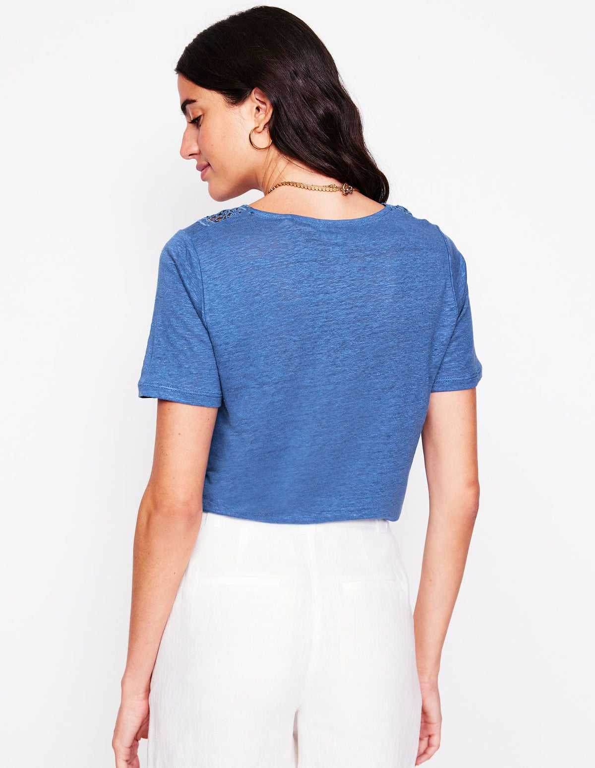 T-Shirt aus Leinen mit Spitzenbesatz-Blue River - Image 4