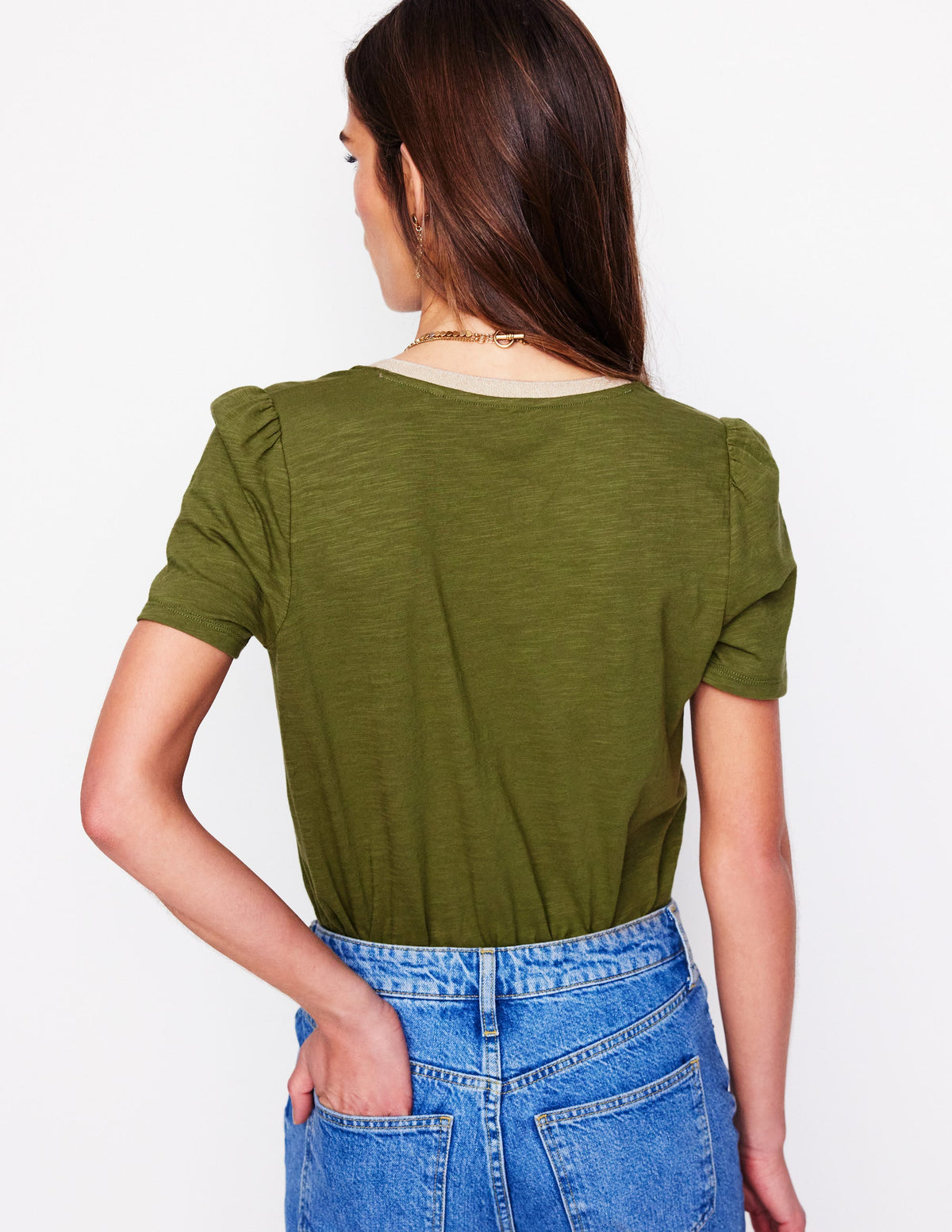 T-Shirt mit Metallic-V-Ausschnitt-Eintagsfliege - Image 4