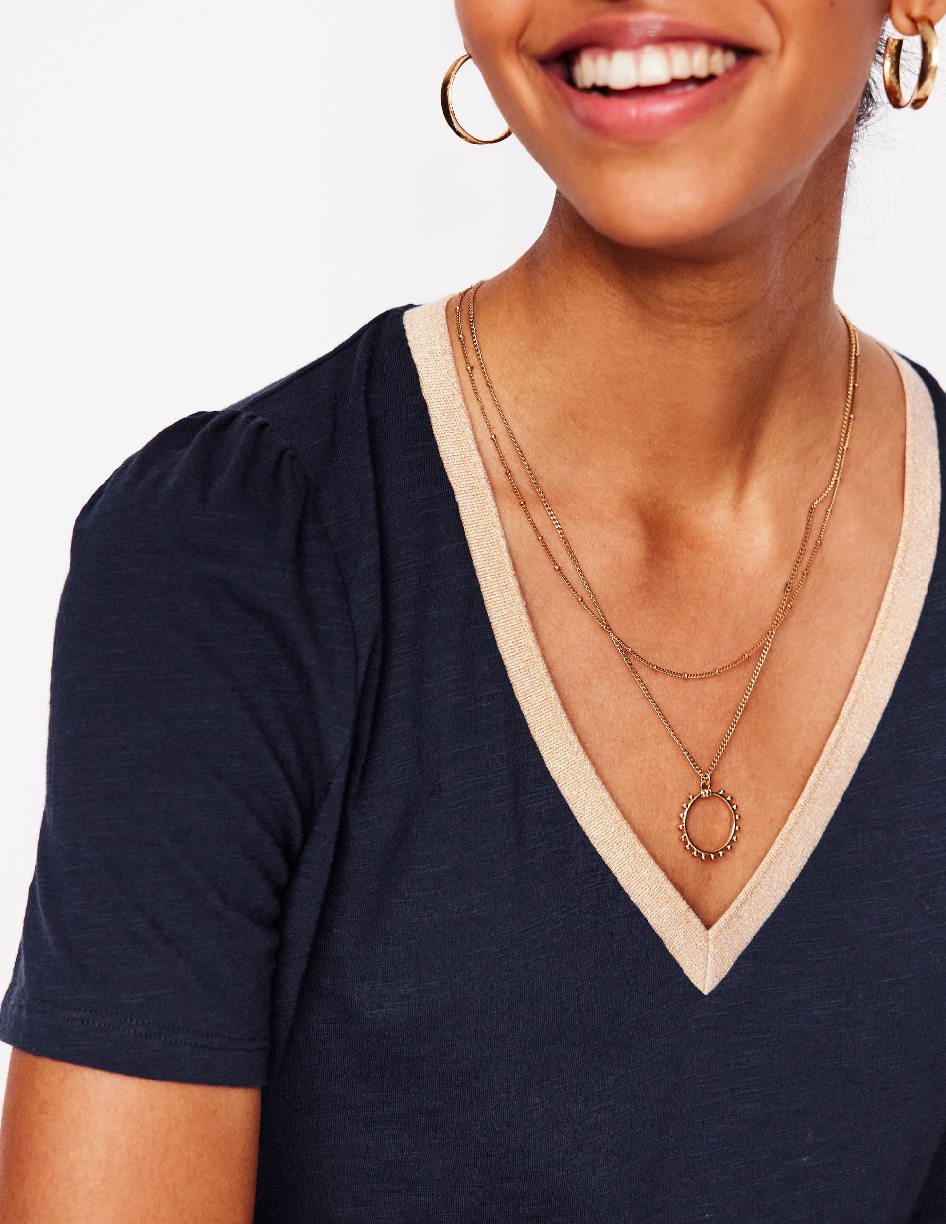 T-Shirt mit Metallic-V-Ausschnitt-Aqua Marine Marl-3