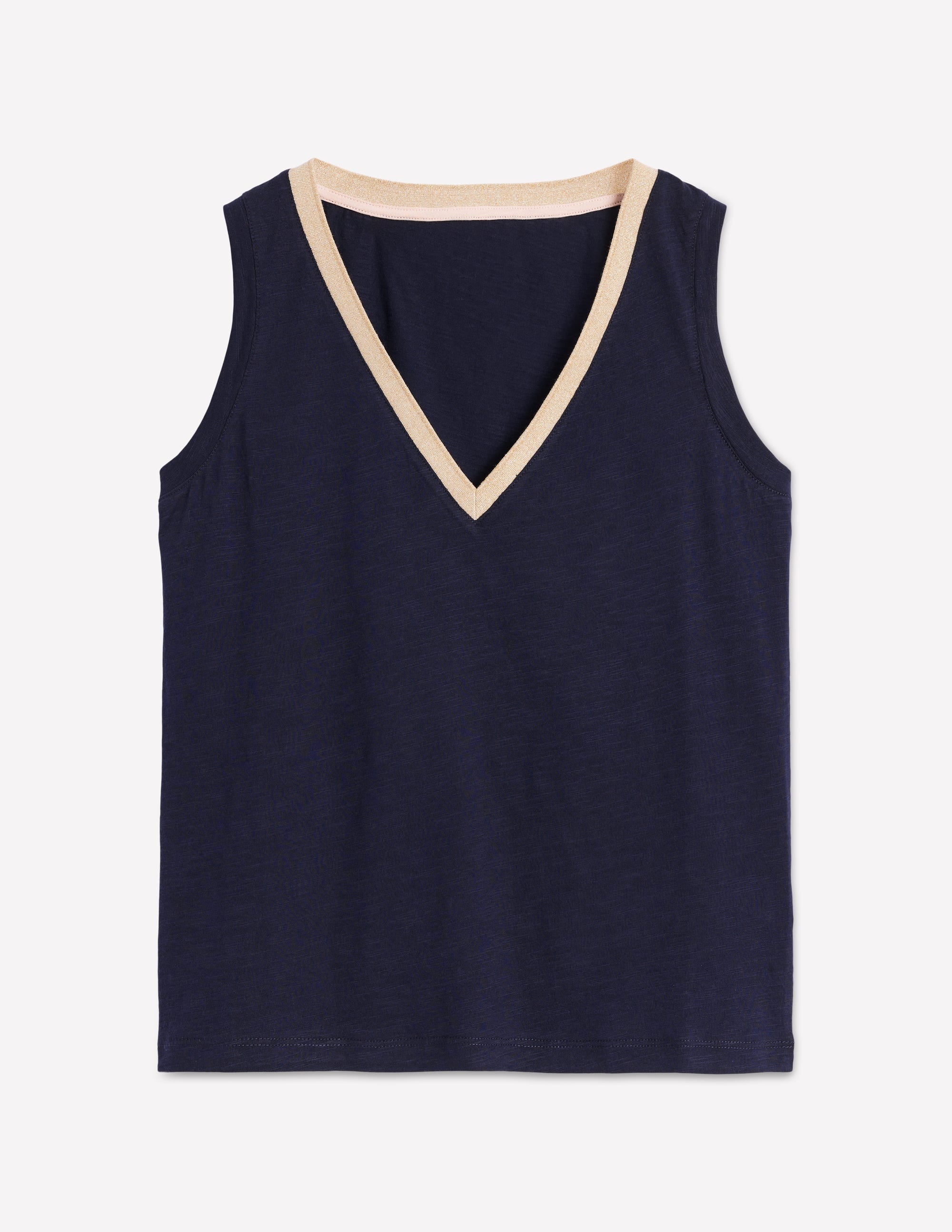 Débardeur à col V métallisé-Bleu Marine - Image 7