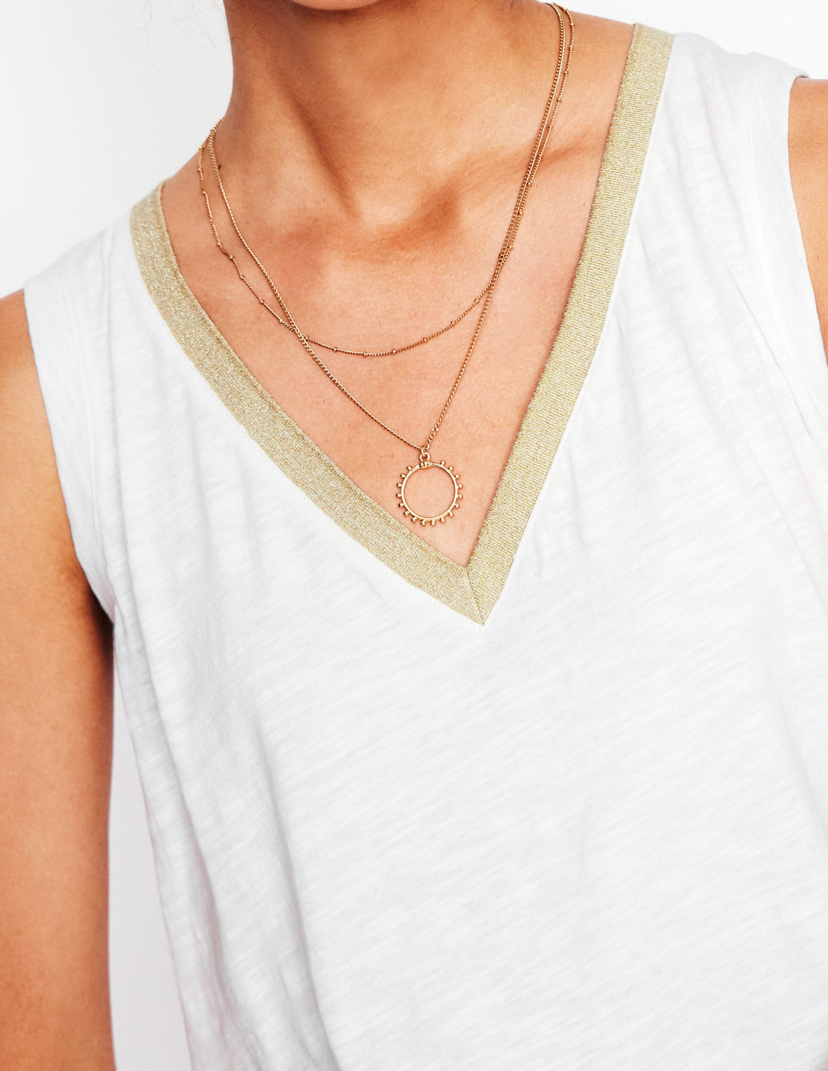 Top mit Metallic-Besatz und V-Ausschnitt-Weiß - Image 2
