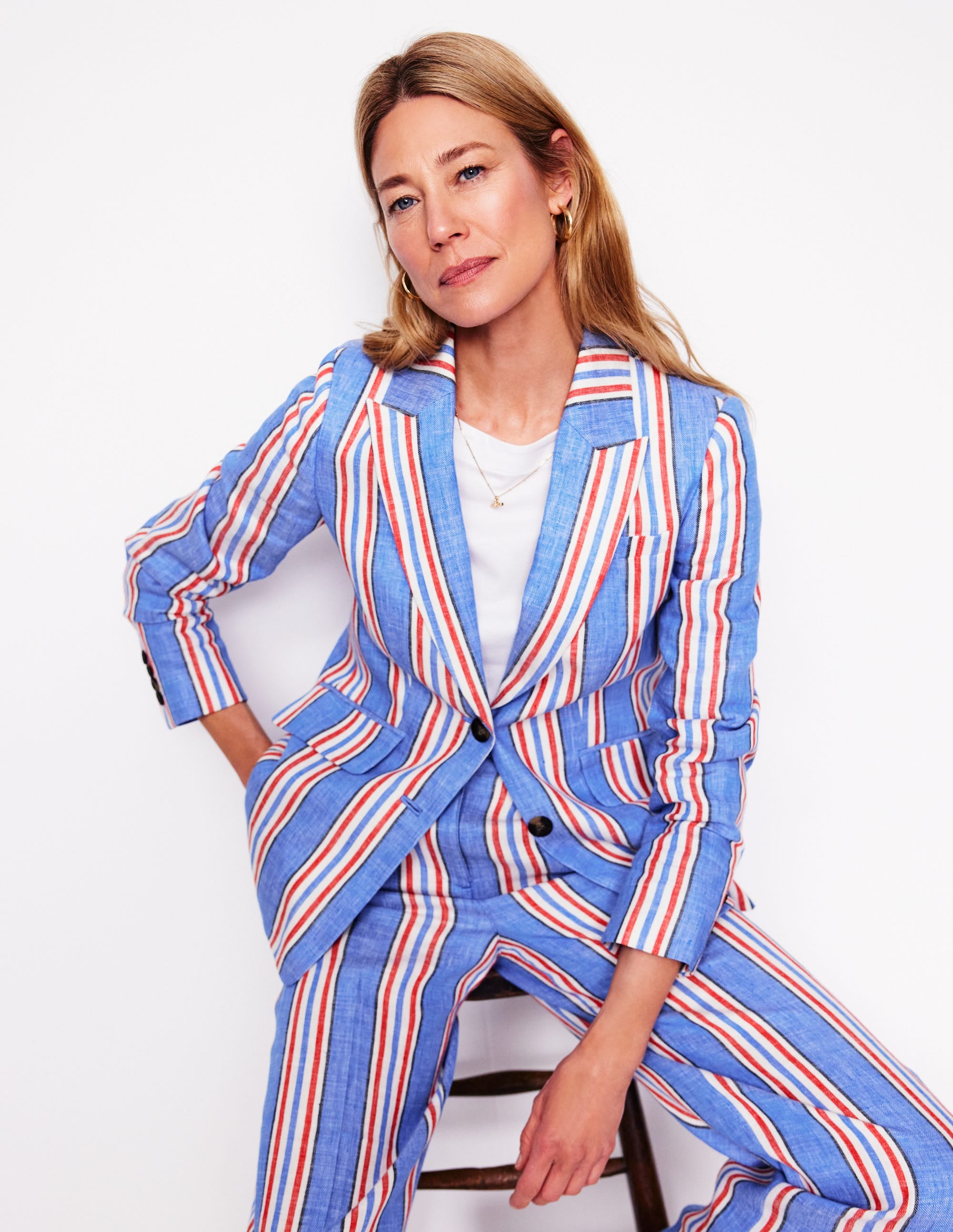 Stamford Leinenblazer-Pfauenblau, Rot Streifen - Image 1