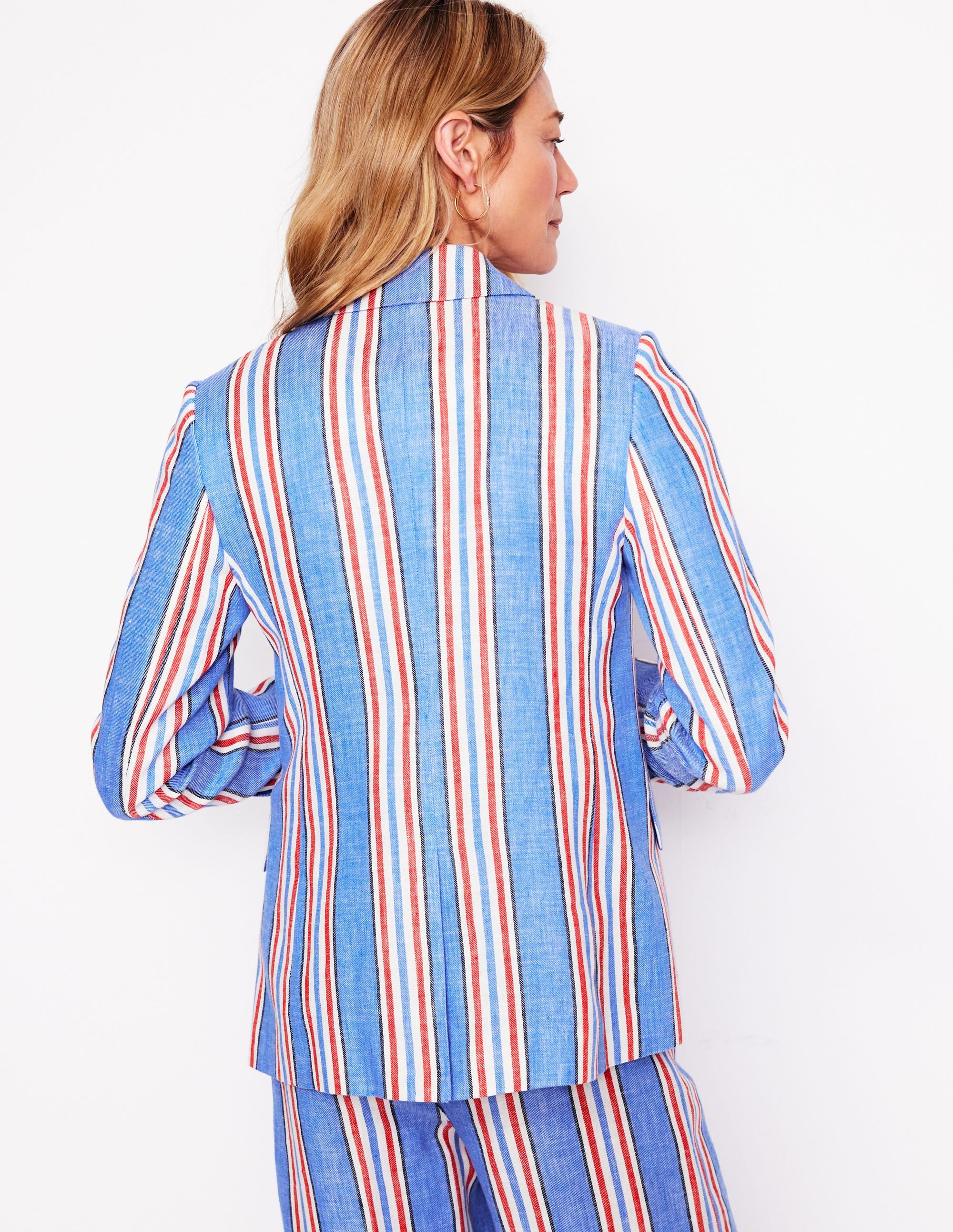 Stamford Leinenblazer-Pfauenblau, Rot Streifen - Image 4