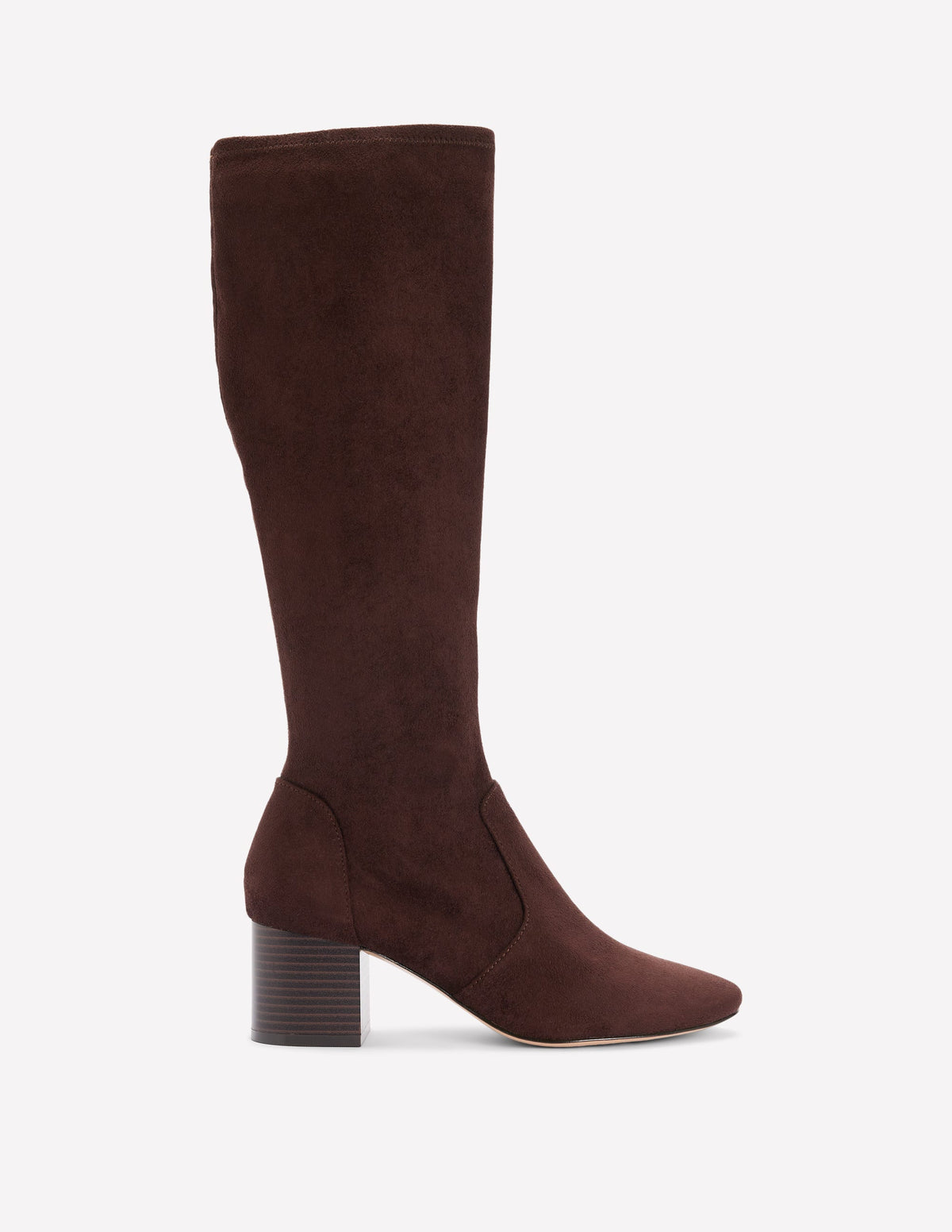 Kniehohe Stretchstiefel mit Absatz-Schoko-1