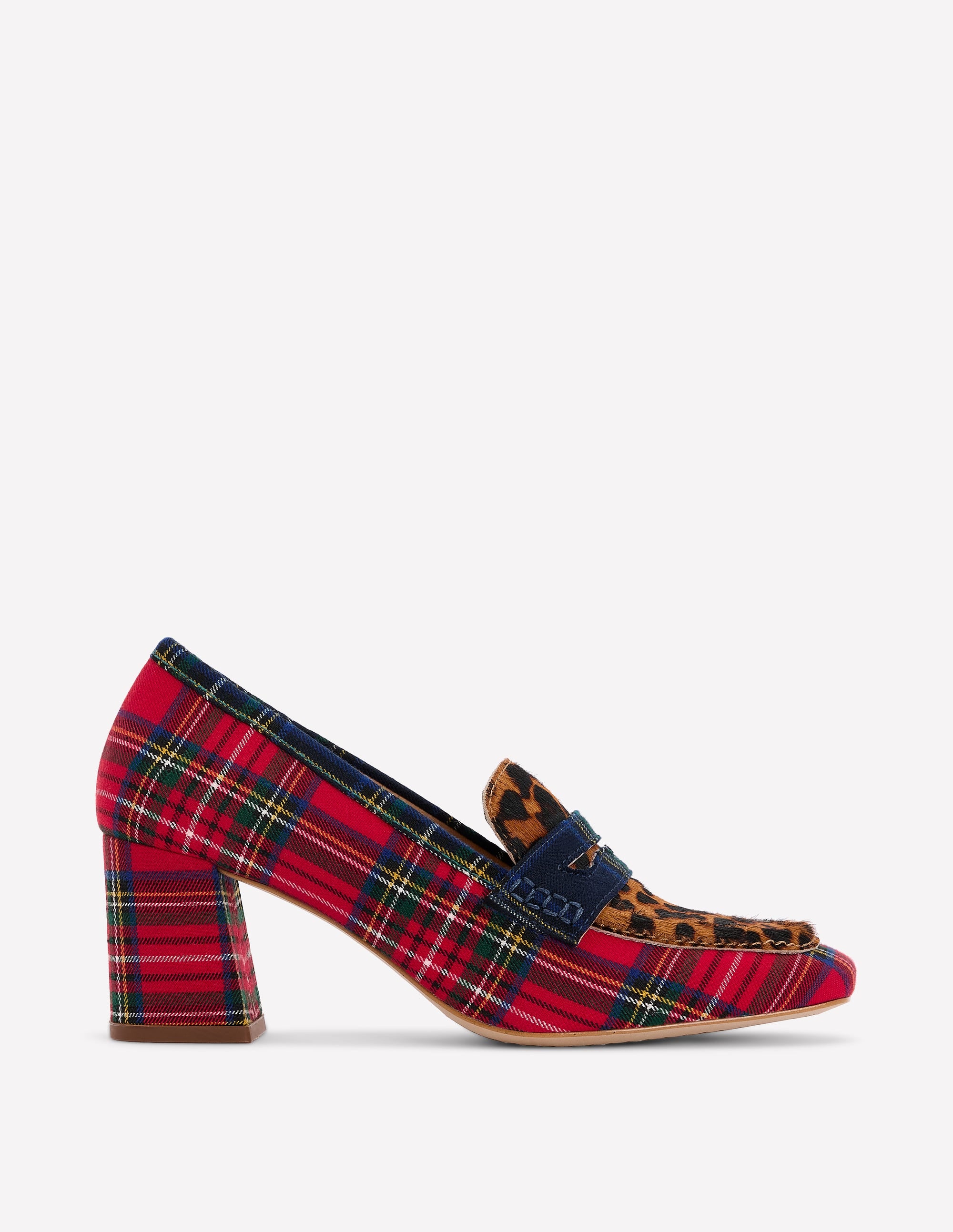 Sol Block Heeled Penny Loafers-Tartan Check - Image 1