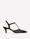 Spitze Absatzschuhe mit T-Steg-Schwarz Mesh