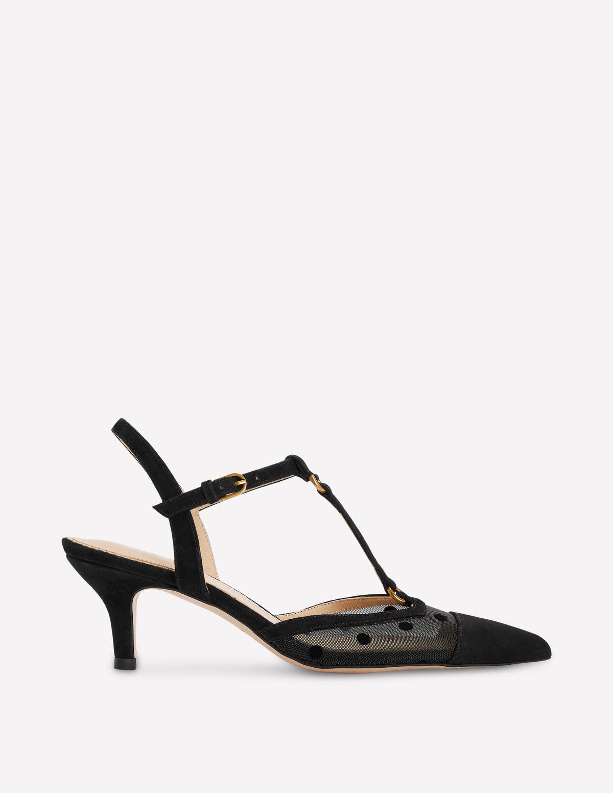 Spitze Absatzschuhe mit T-Steg-Schwarz Mesh - Image 1