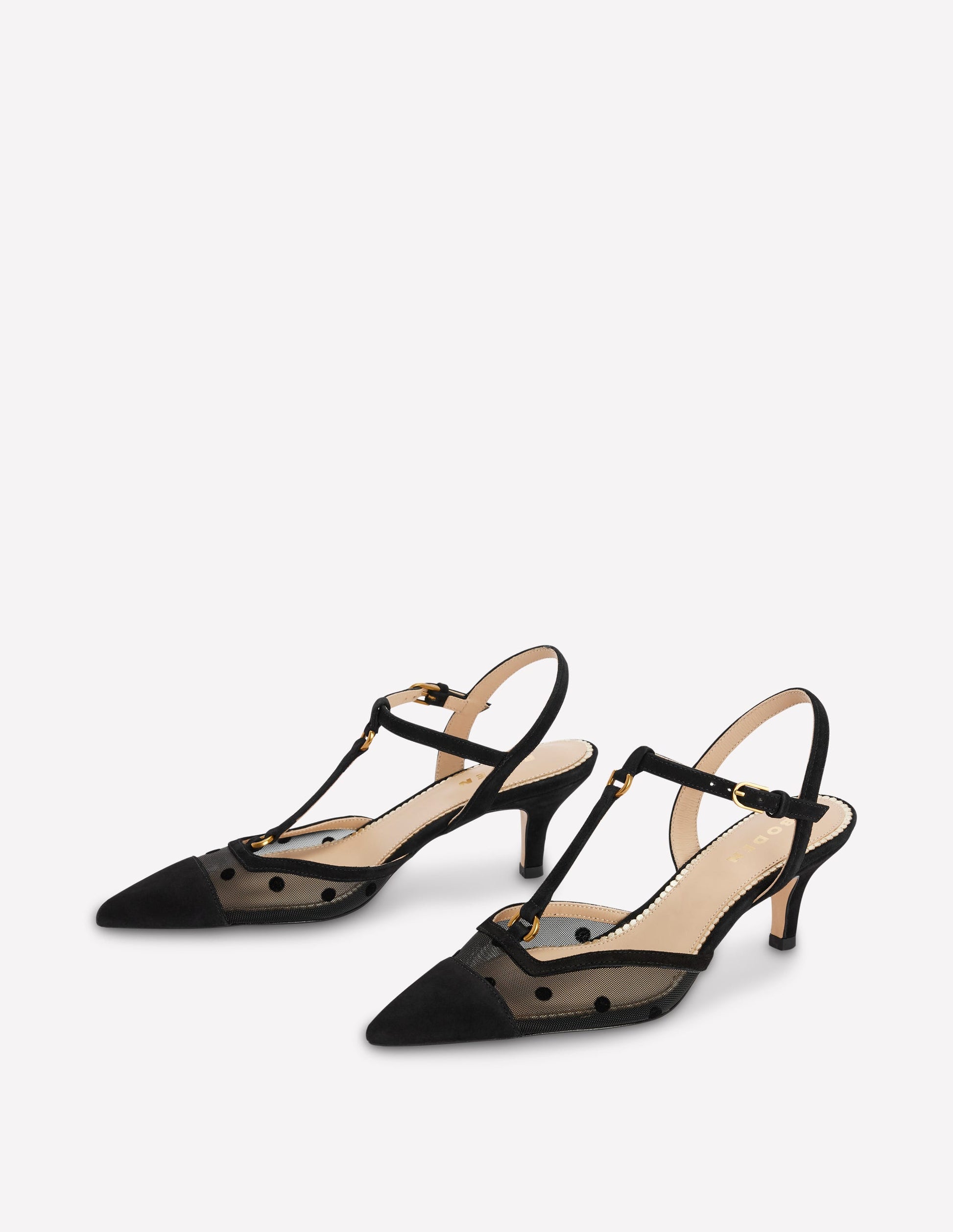 Spitze Absatzschuhe mit T-Steg-Schwarz Mesh-3