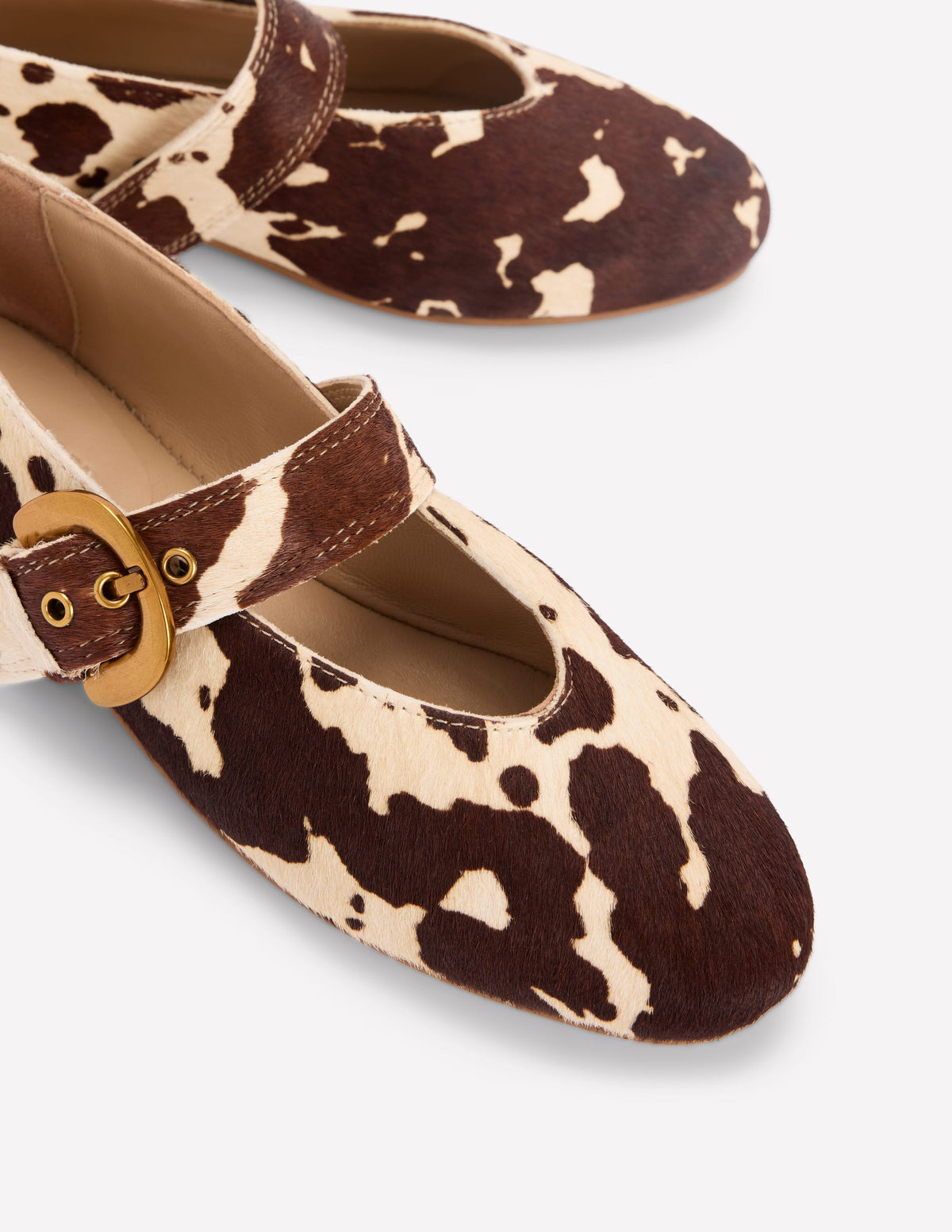 Kylie Flache Mary Janes mit Schnalle-Braun/Naturweiß-4