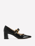 Mary Janes mit Absatz und Schnalle-Schwarz