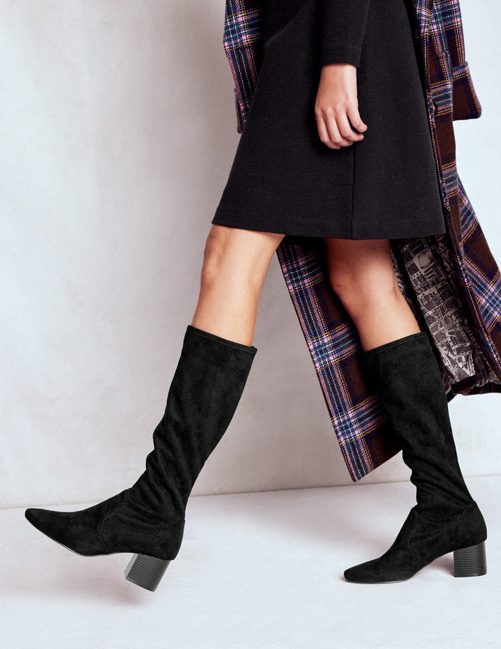 Stretchstiefel mit Blockabsatz-Schwarz